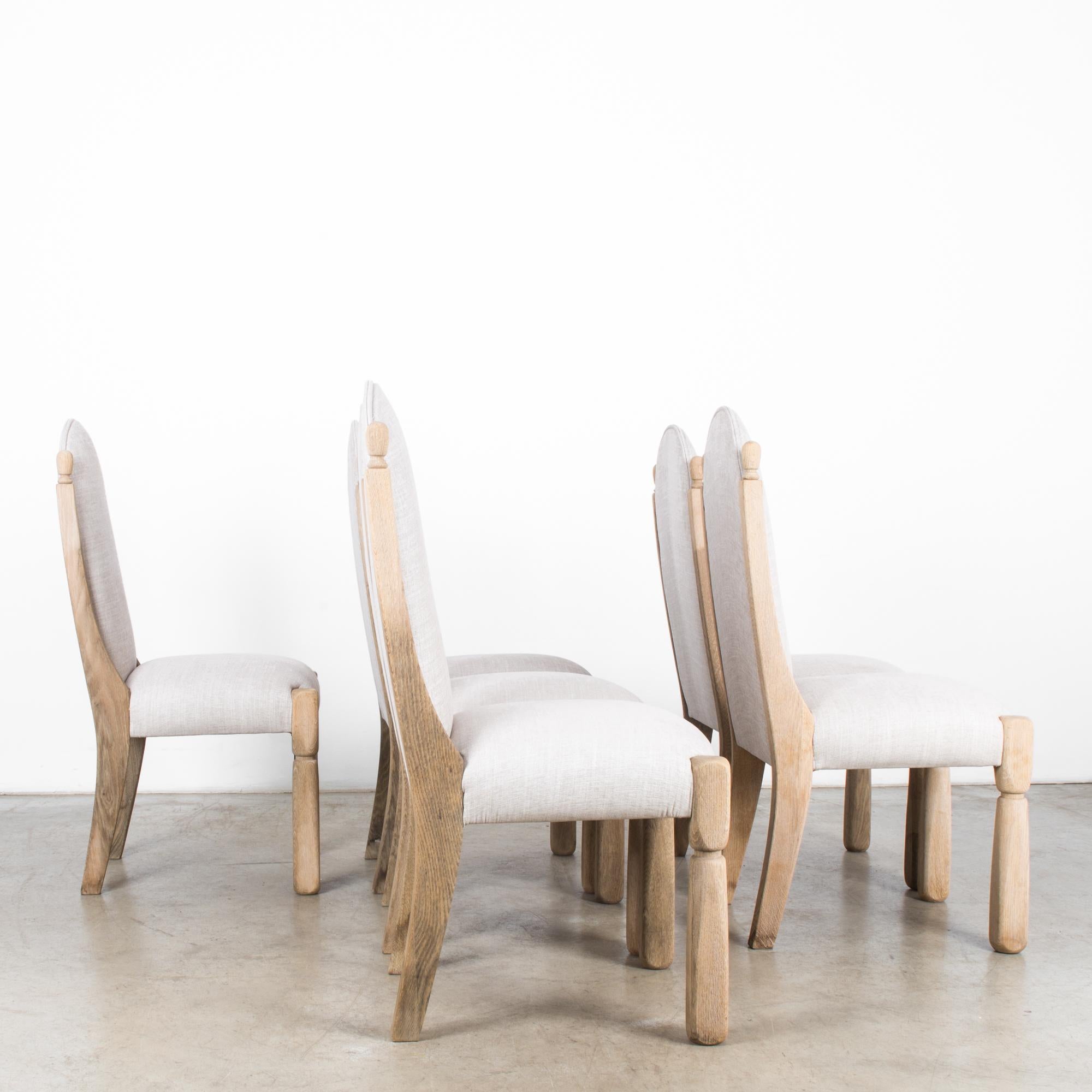 Late 20th Century 1970s Belgian Bleached Oak Dining Chairs, Set of Six