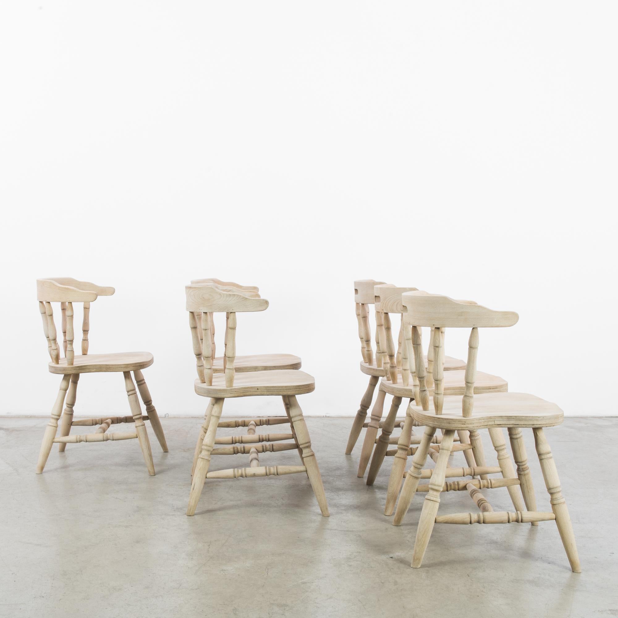 European 1970s Belgian Bleached Oak Dining Chairs, Set of Six