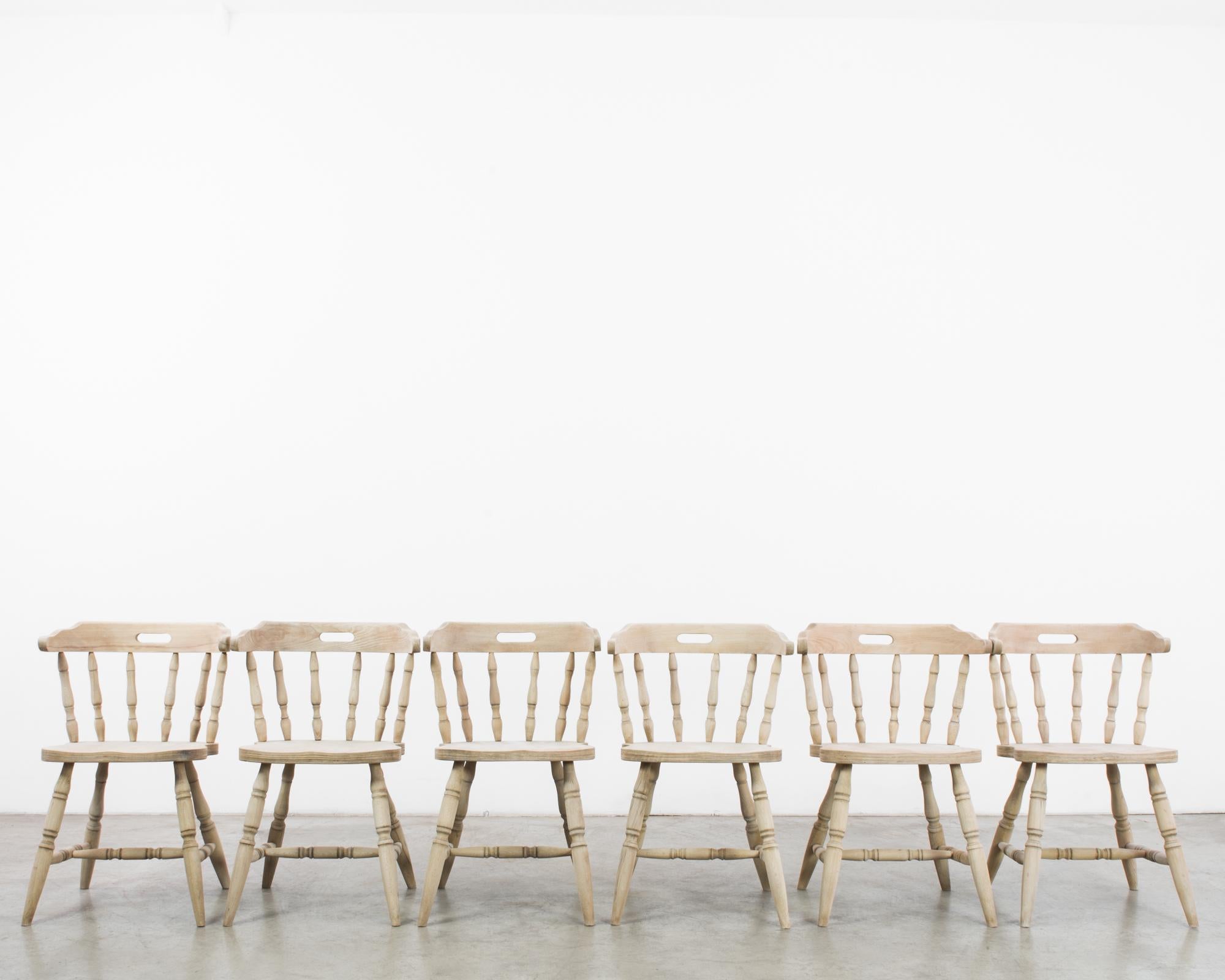 1970s Belgian Bleached Oak Dining Chairs, Set of Six In Good Condition In High Point, NC