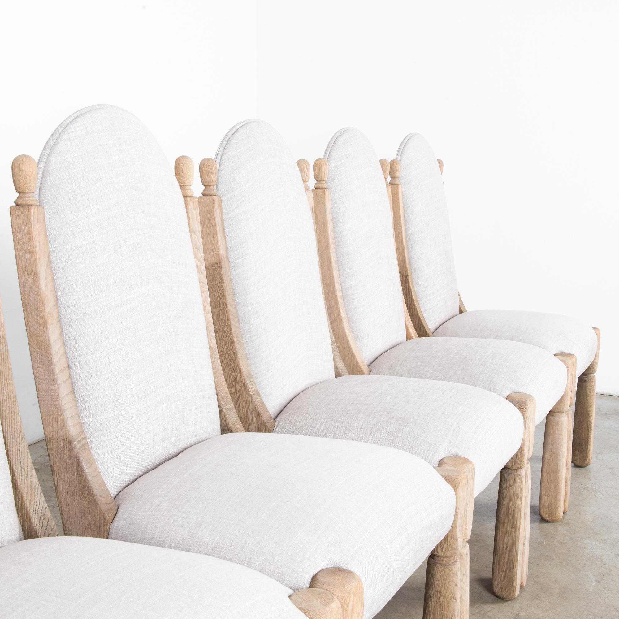 1970s Belgian Bleached Oak Dining Chairs, Set of Six 4
