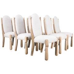 1970s Belgian Bleached Oak Dining Chairs, Set of Six