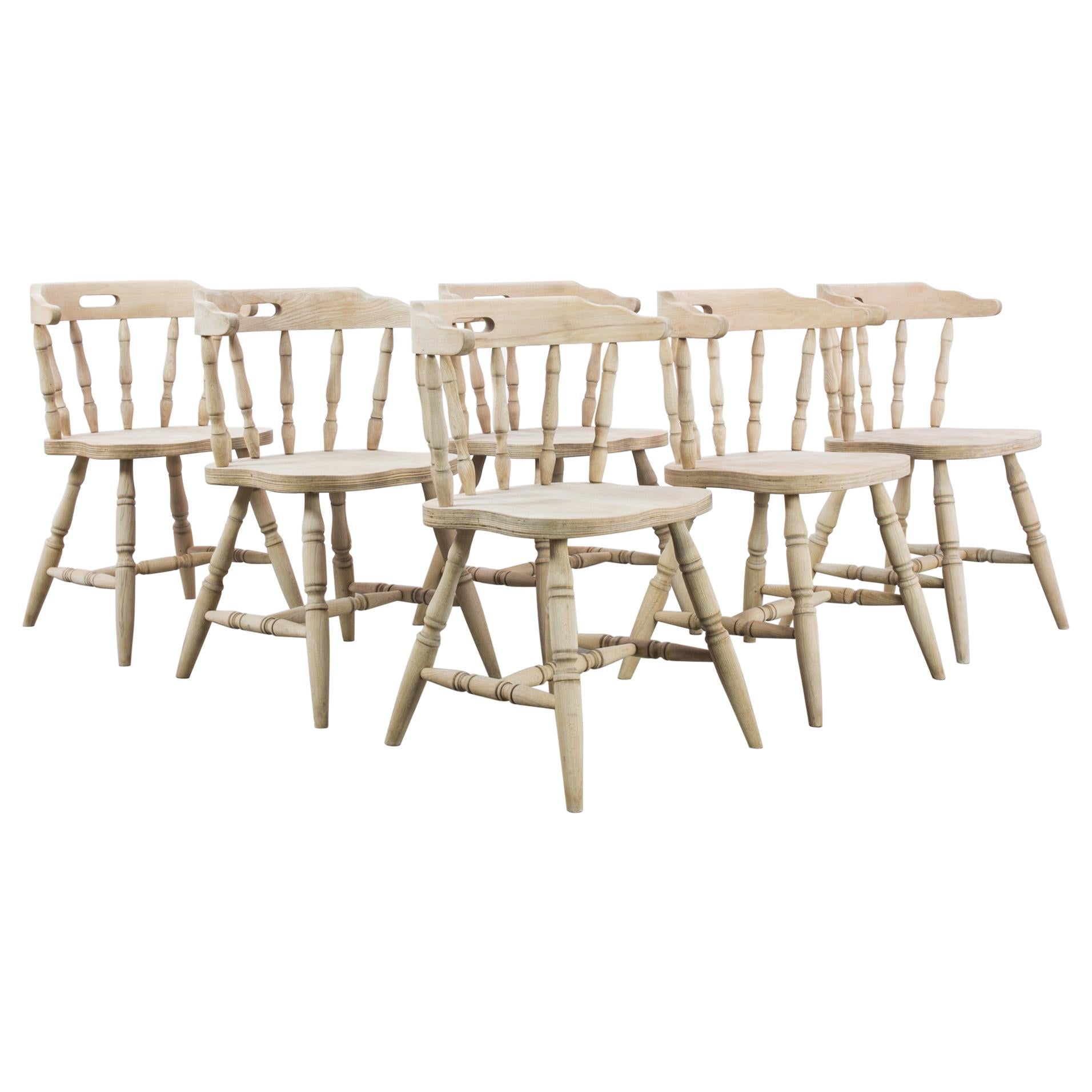 1970s Belgian Bleached Oak Dining Chairs, Set of Six