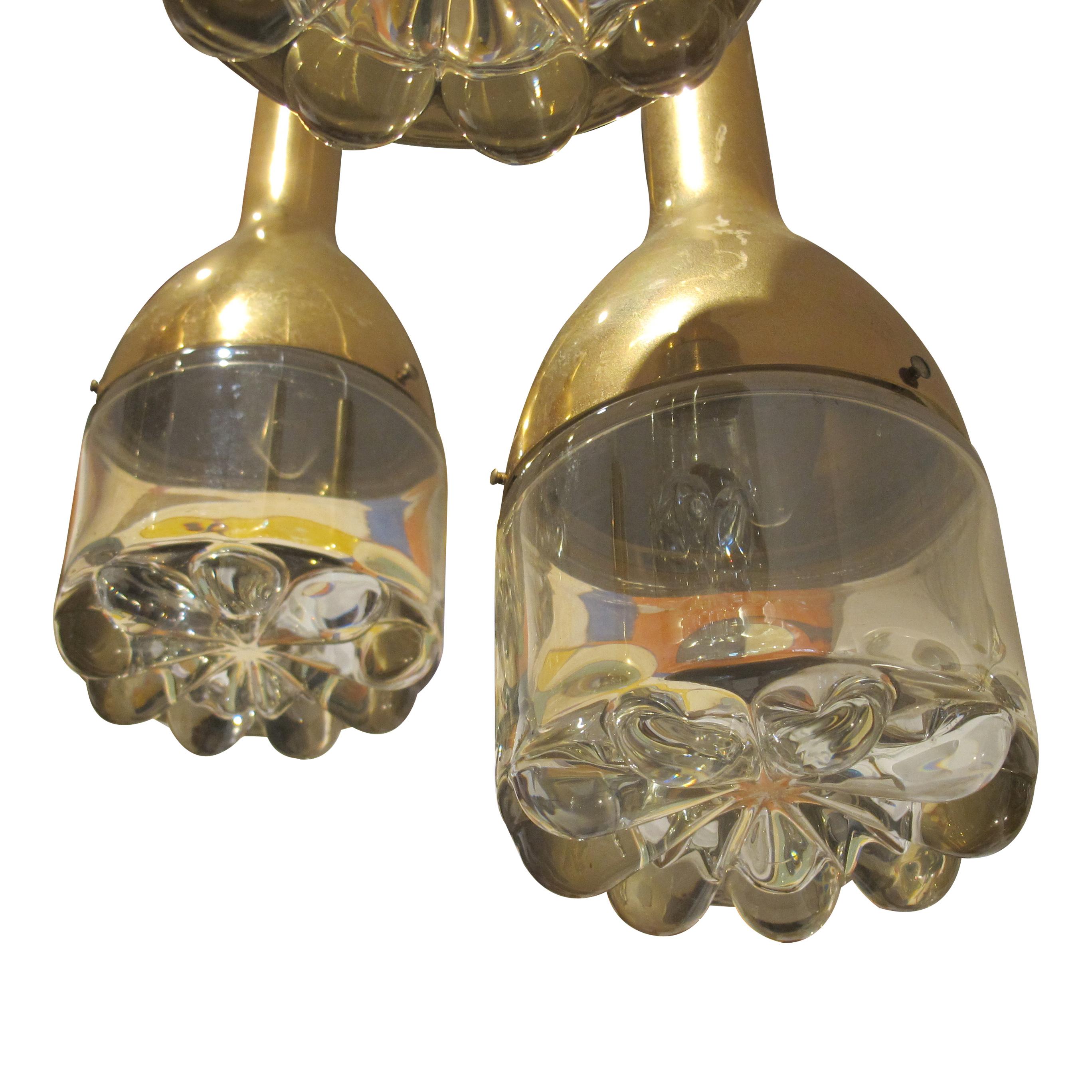 1970s Belgian Brass and Glass 5-Branch Cascade Chandelier en Bueno estado para la venta en London, GB