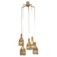 1970s Belgian Brass and Glass 5-Branch Cascade Chandelier