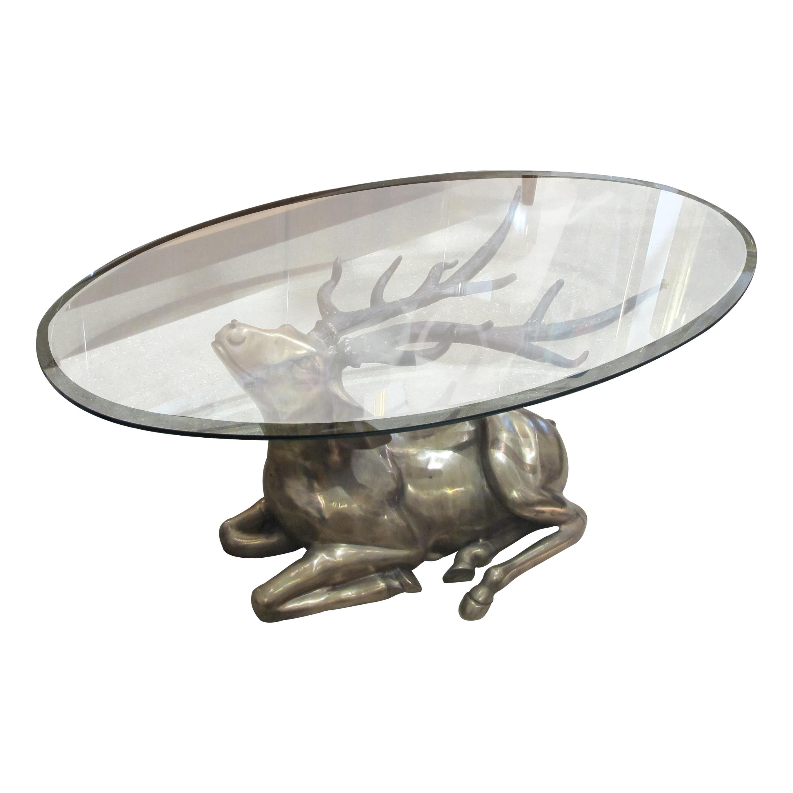 Late 20th Century 1970s Belgian Brass Coffee table in the Shape of a Resting Stag For Sale