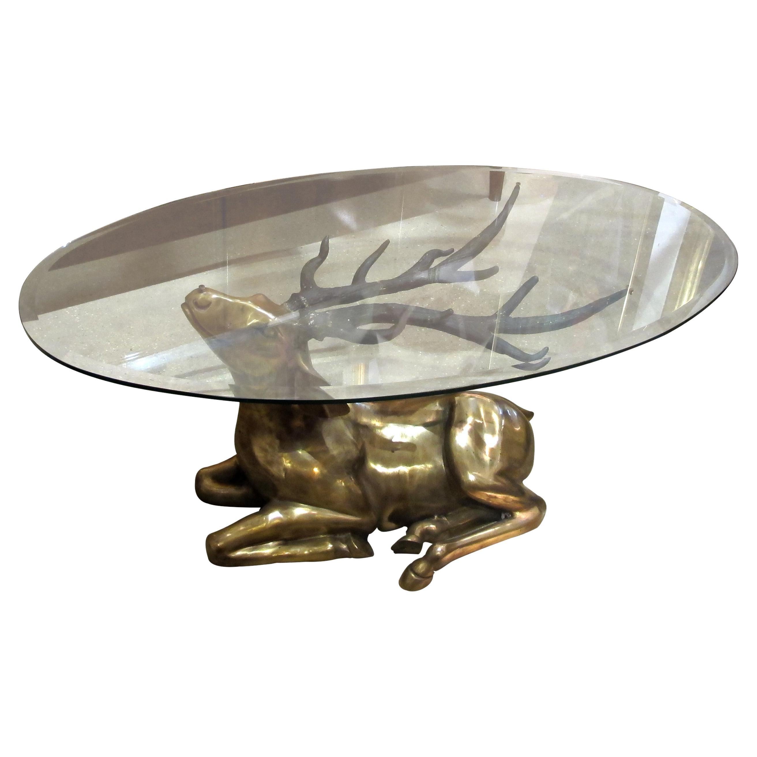 1970s Belgian Brass Coffee table in the Shape of a Resting Stag For Sale