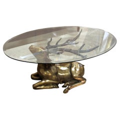 Vintage 1970s Belgian Brass Coffee table in the Shape of a Resting Stag