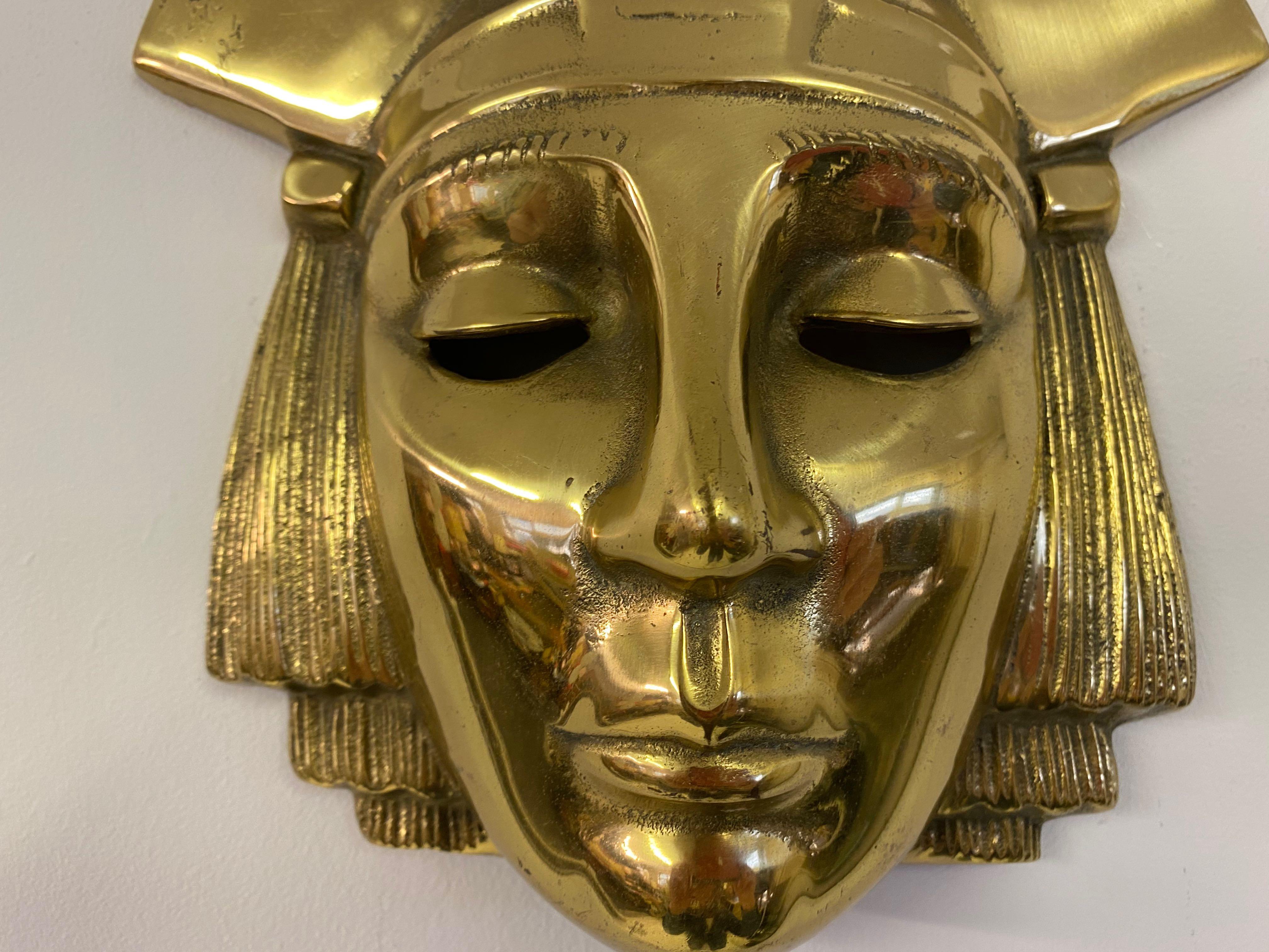 20th Century 1970s Belgian Brass Hanging Pharaoh Face Plaque For Sale