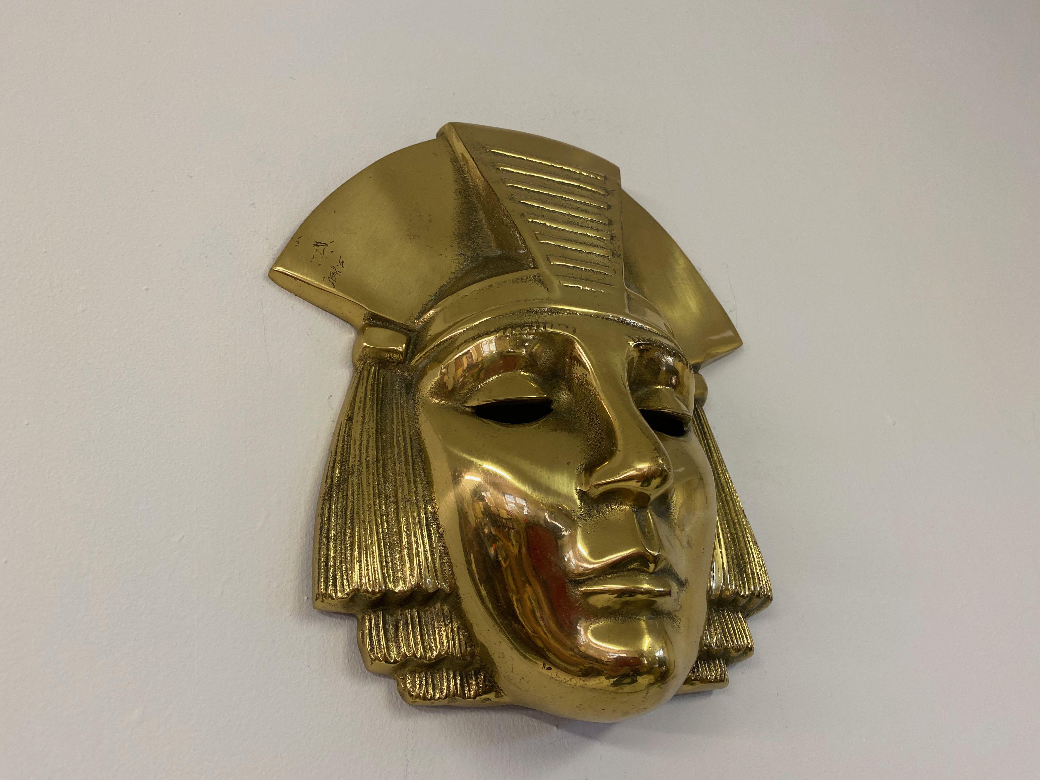 1970s Belgian Brass Hanging Pharaoh Face Plaque For Sale 2