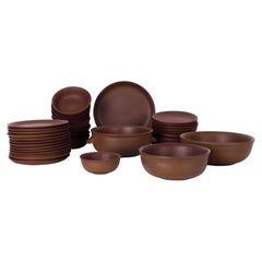 1970s Belgian Brown Ceramic Dinnerware, Set of 39