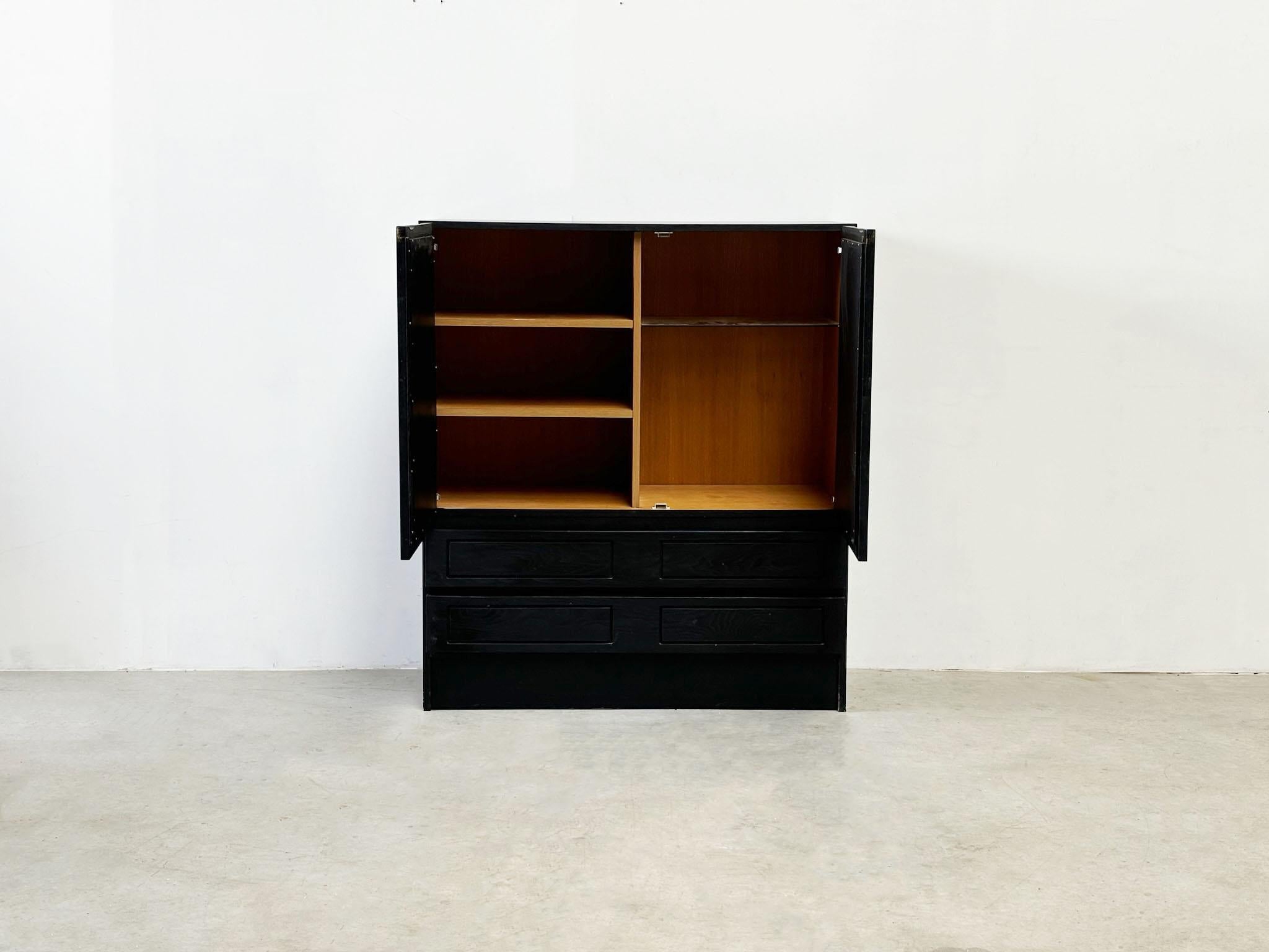 Oak 1970's Belgian brutalist graphical Musterring bar cabinet