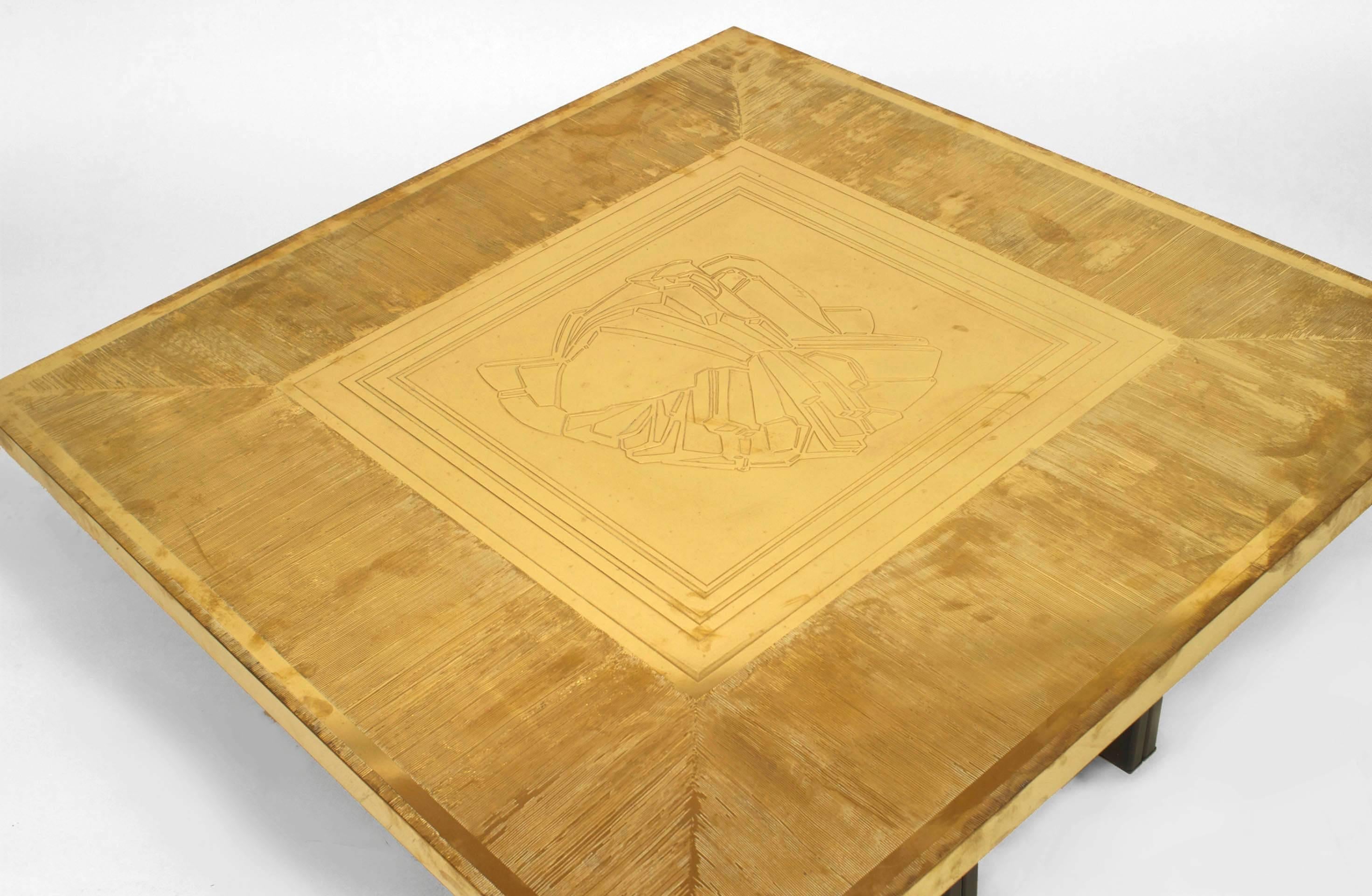 Mid-Century Modern Lova Creations Belgian Modern Square Etched Brass Coffee Table For Sale