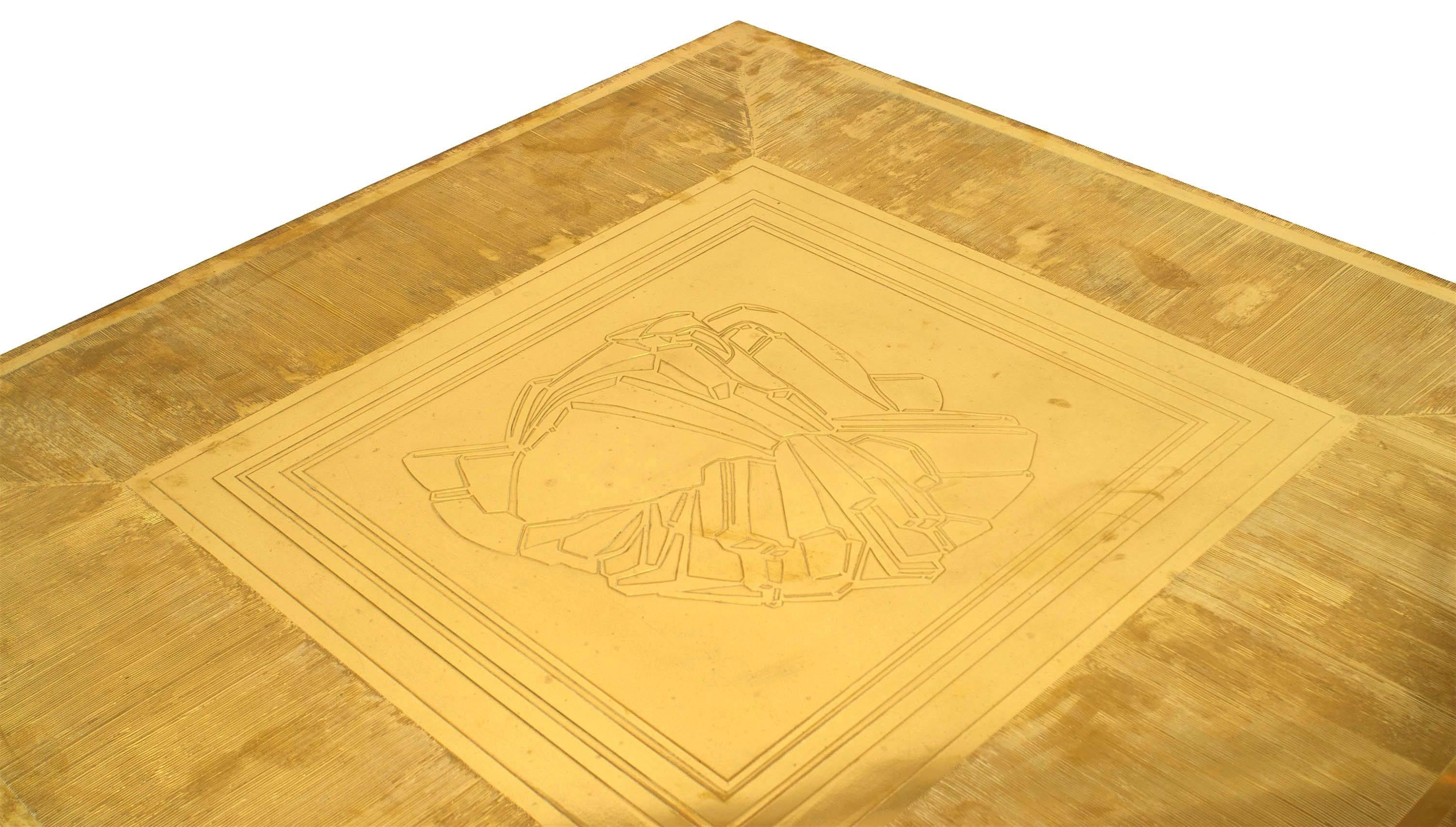 Lova Creations Belgian Modern Square Etched Brass Coffee Table In Good Condition For Sale In New York, NY