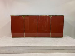1970s Belgian Lacquered, Marble and Brass Sideboard in Red by Belgochrom
