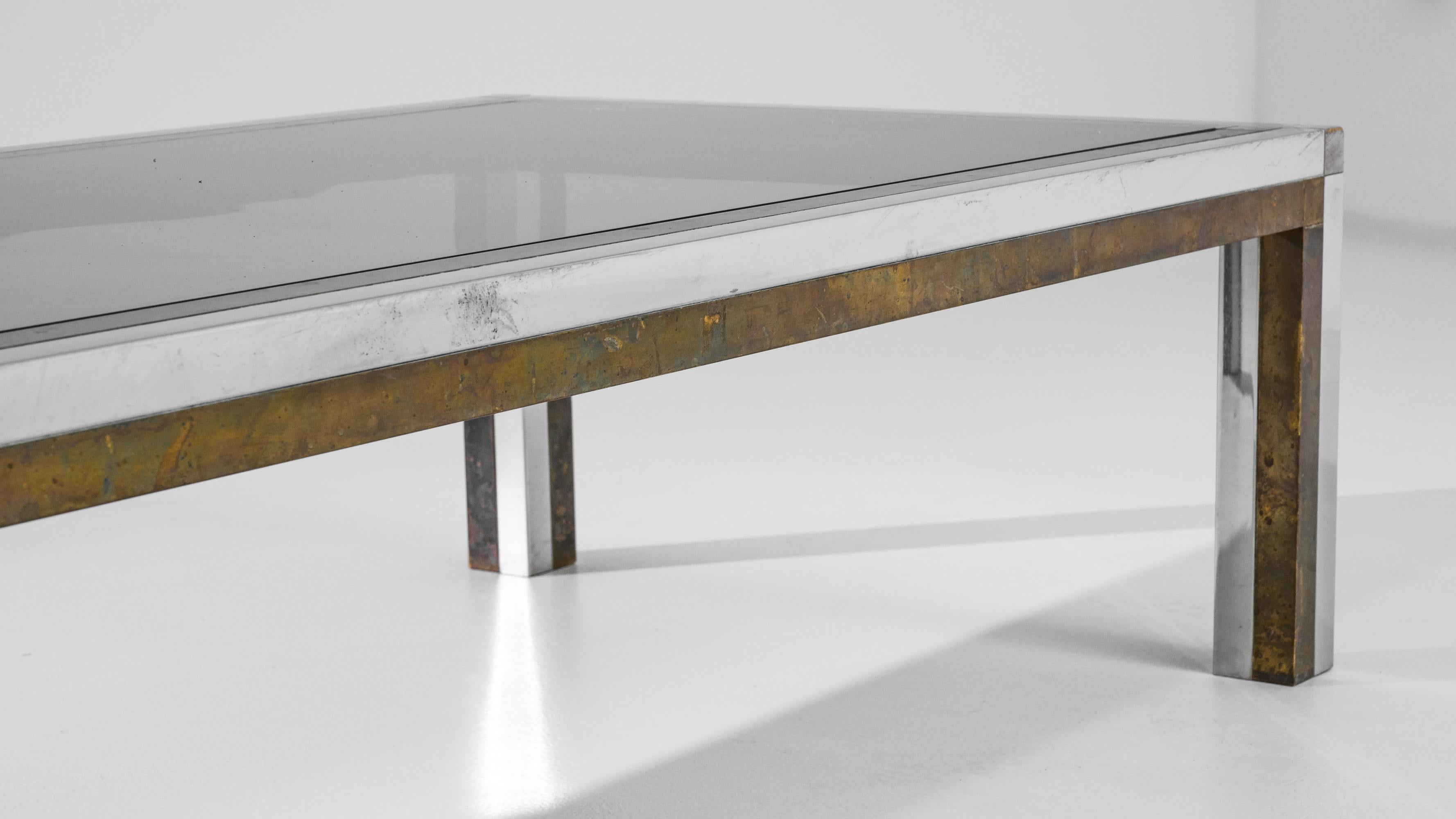 20th Century 1970s Belgian Metal Coffee Table with Glass Top