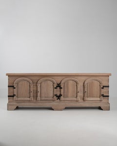 1970s Belgian Oak 4-Door Buffet With Carved Panel Doors And Iron Hardware