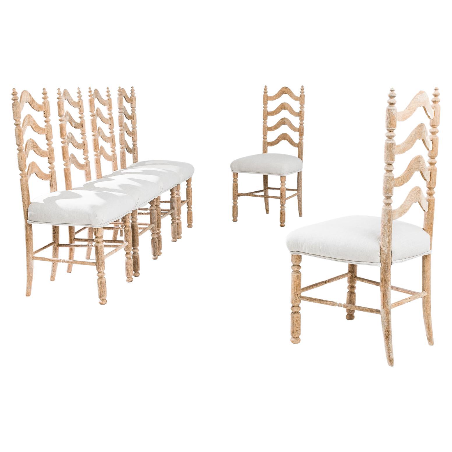 1970s Belgian Oak Dining Chairs, Set of Six