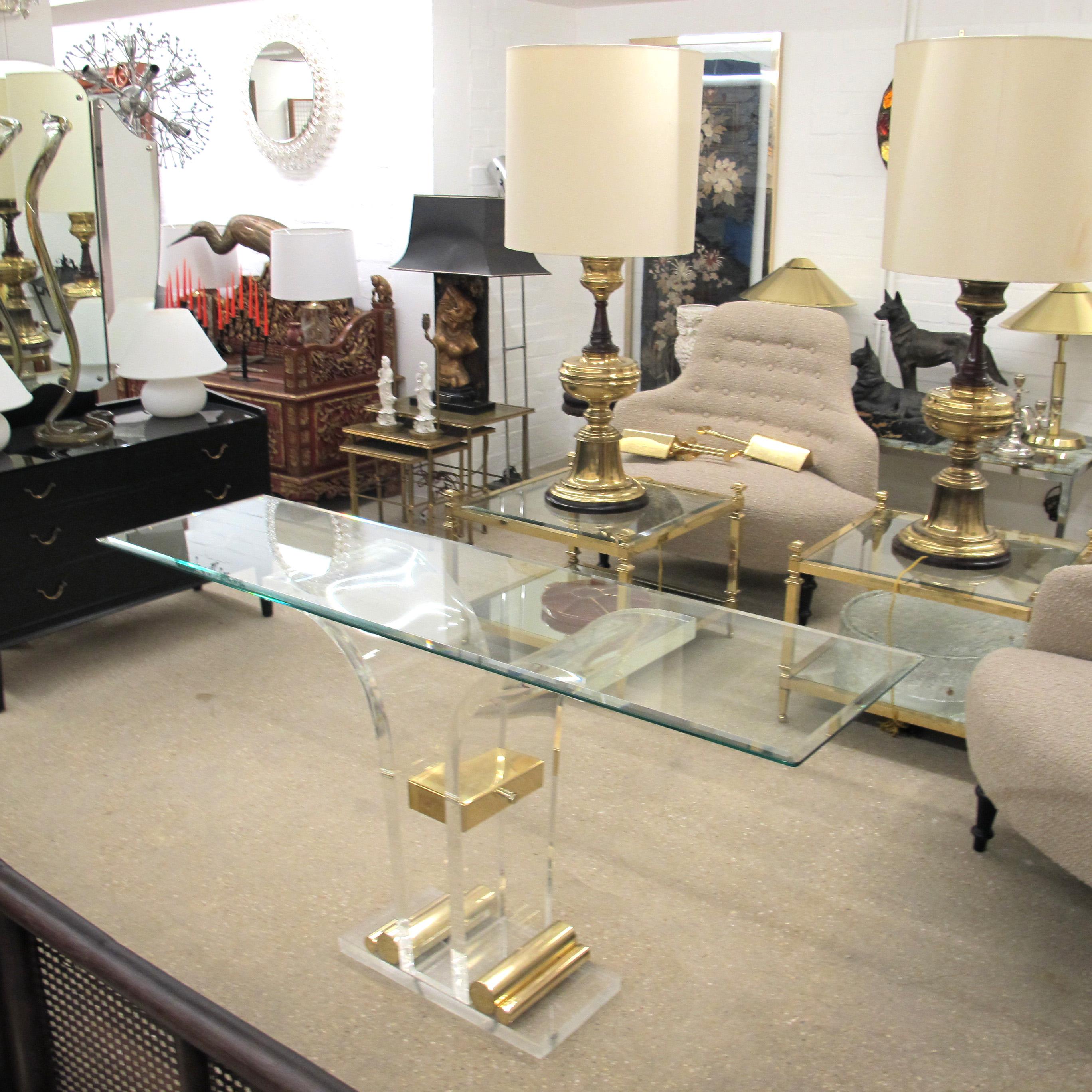 Hollywood Regency 1970s Belgian Perspex/Lucite Console Table with Bevelled Glass Top For Sale