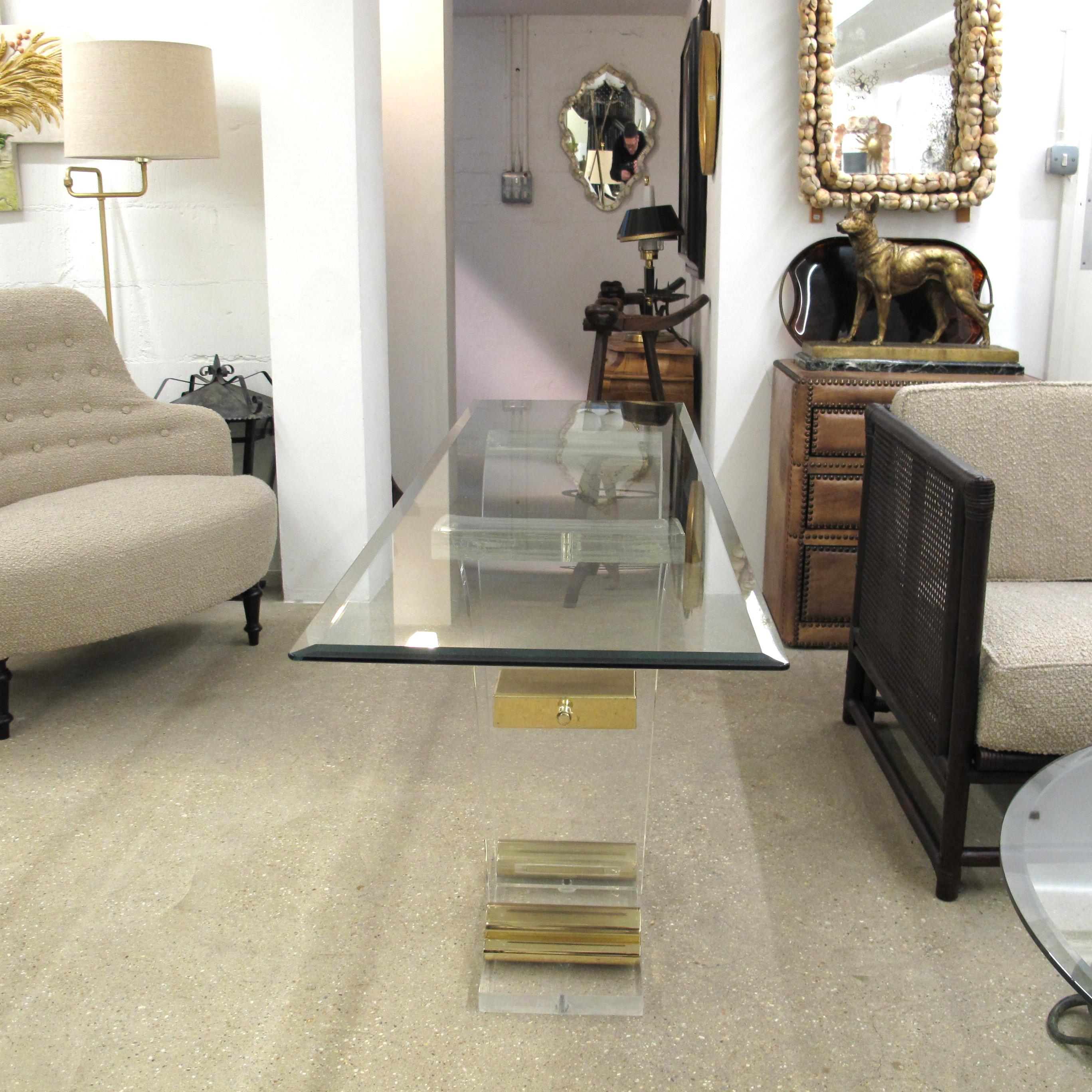 Other 1970s Belgian Perspex/Lucite Console Table with Bevelled Glass Top For Sale