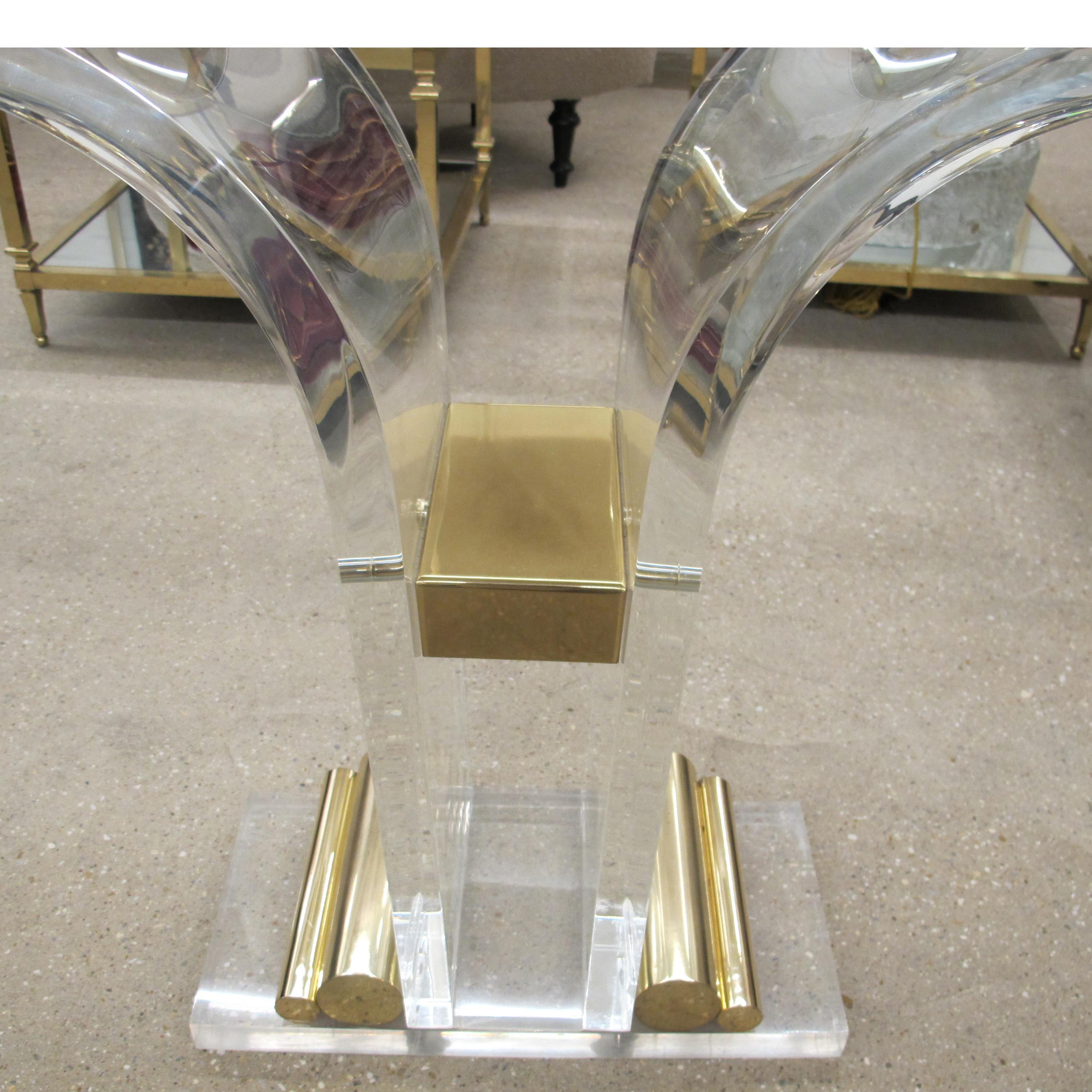 Brass 1970s Belgian Perspex/Lucite Console Table with Bevelled Glass Top For Sale
