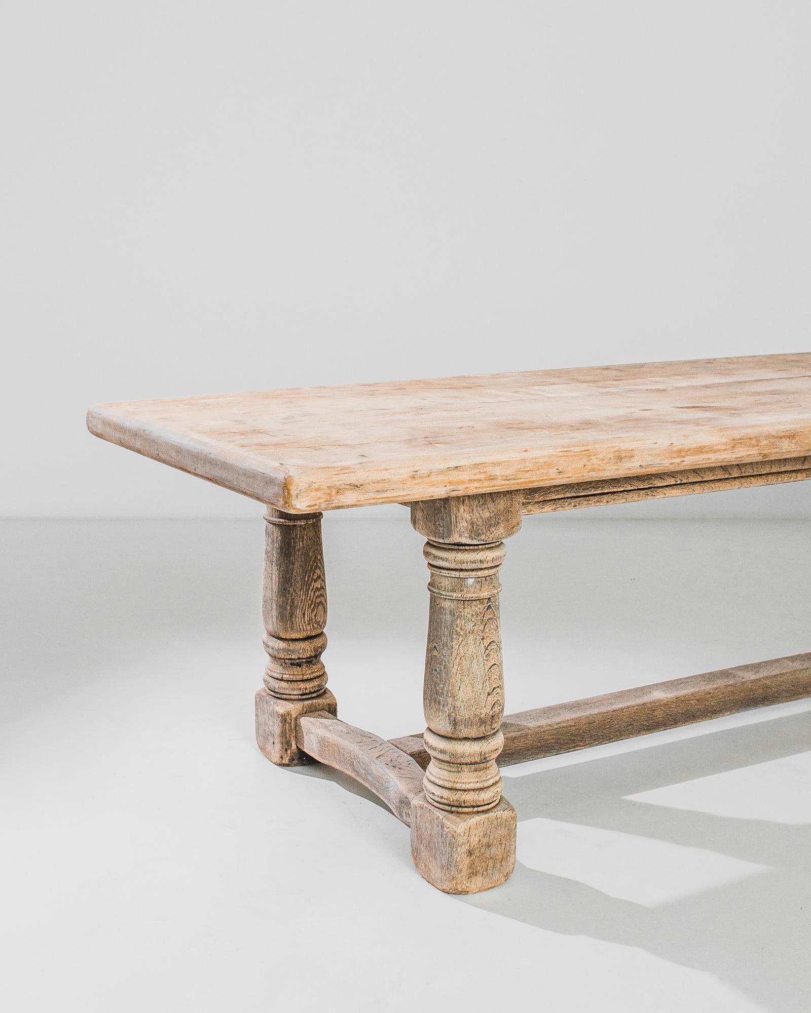 Country 1970s Belgian Rustic Bleached Oak Dining Table