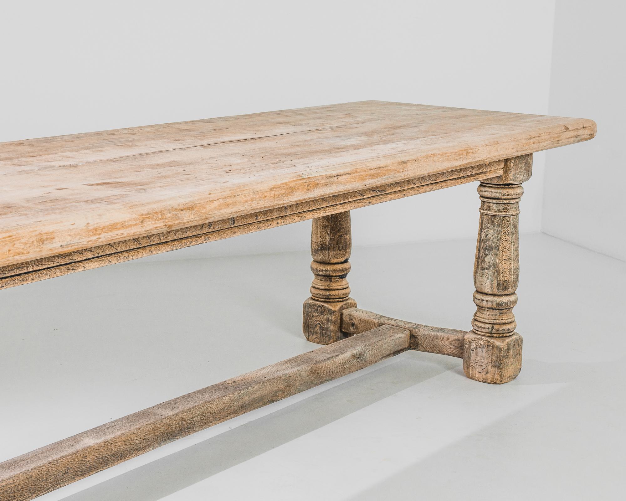 1970s Belgian Rustic Bleached Oak Dining Table In Good Condition In High Point, NC