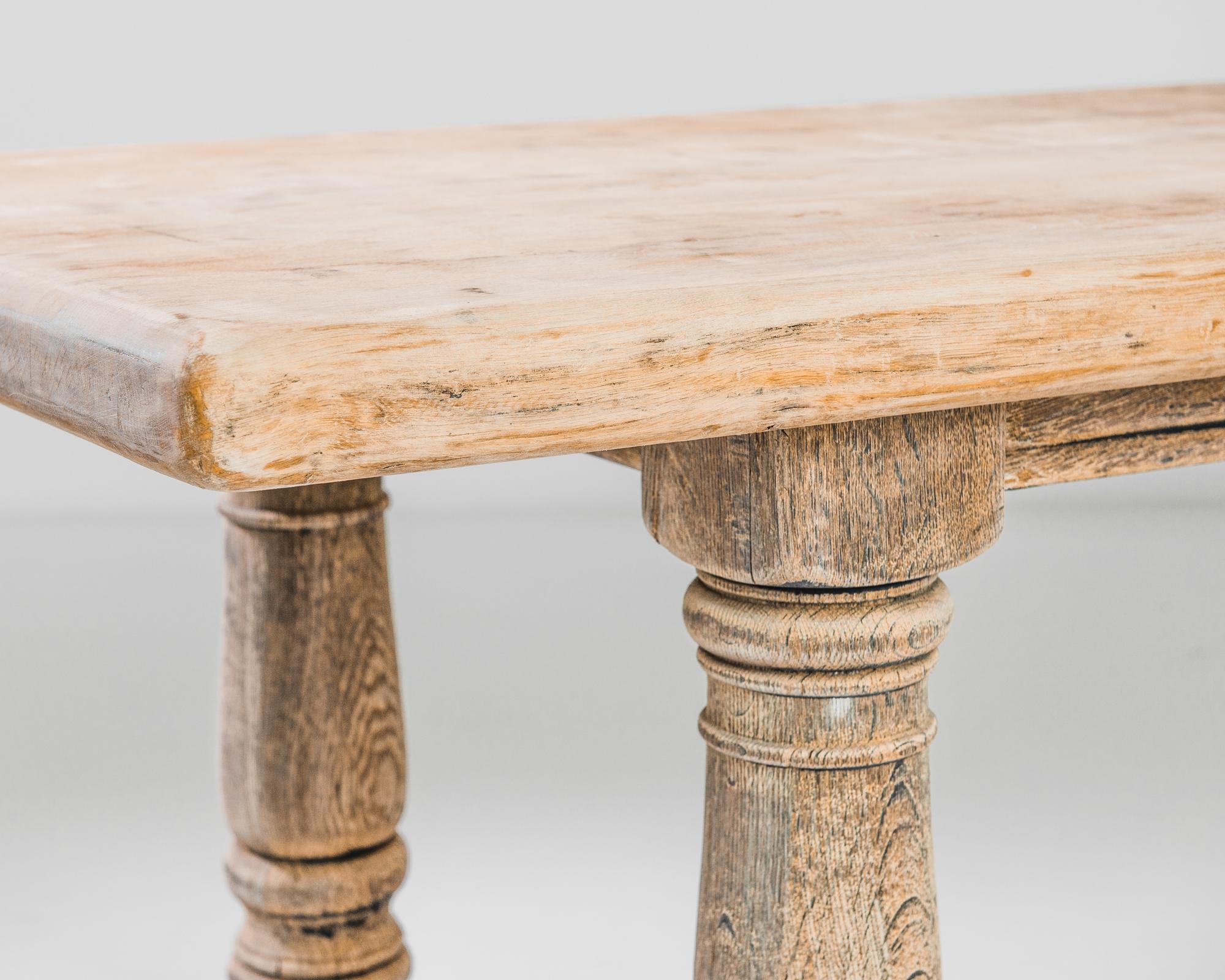 Late 20th Century 1970s Belgian Rustic Bleached Oak Dining Table