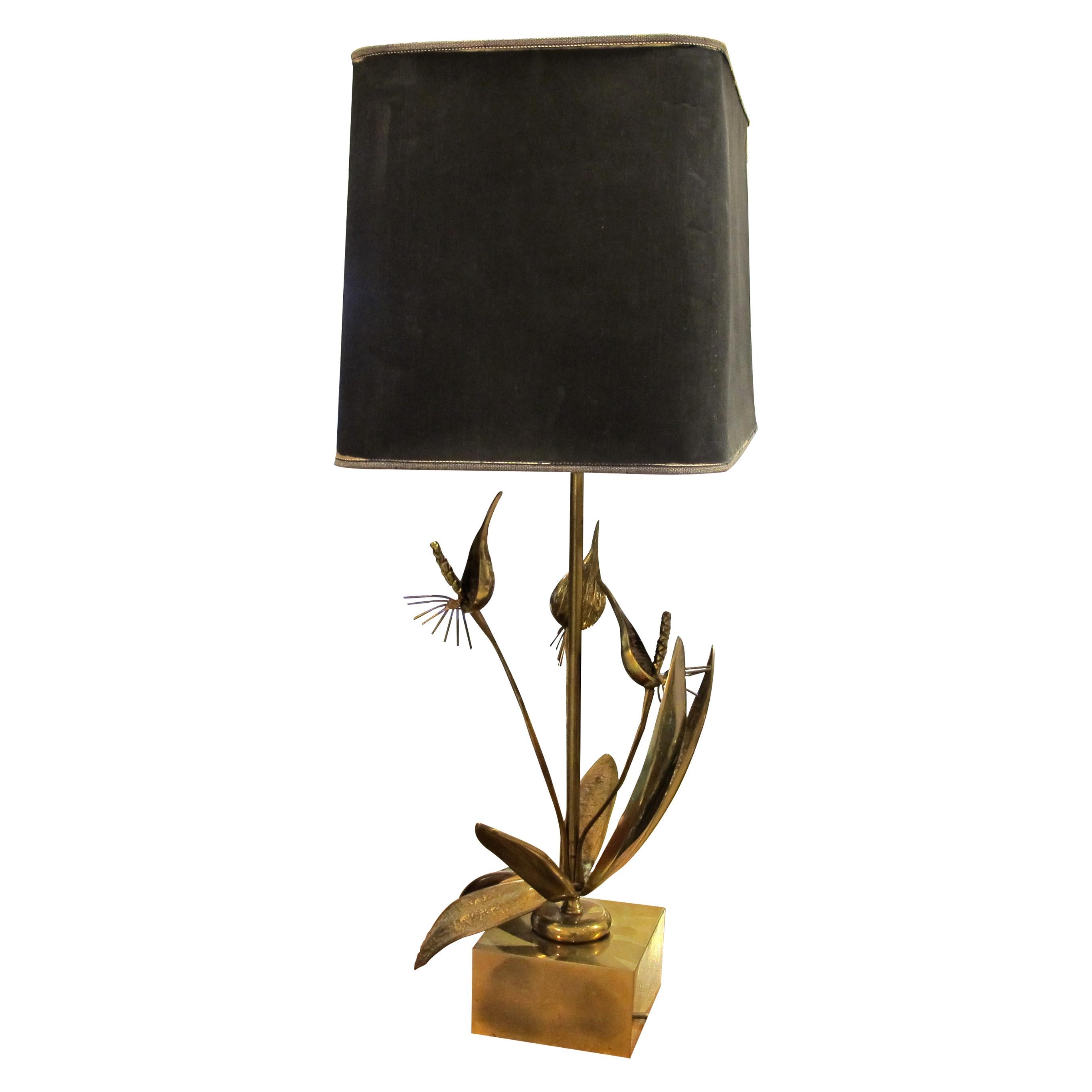 Other 1970s Belgian Solid Bronze Floral Table Lamp Sculpture Willy Daro Style