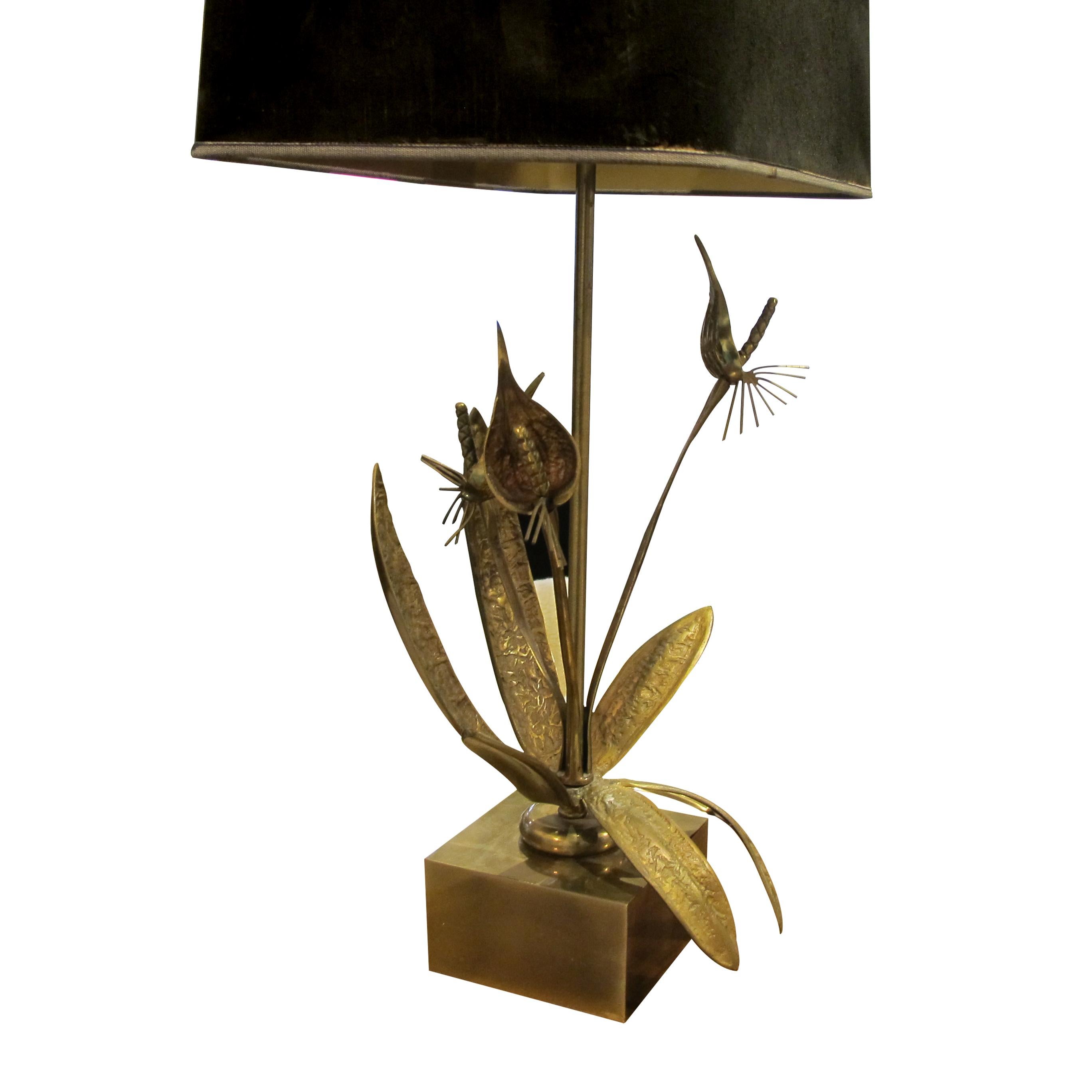 1970s Belgian Solid Bronze Floral Table Lamp Sculpture Willy Daro Style In Good Condition In London, GB