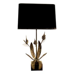 1970s Belgian Solid Bronze Floral Table Lamp Sculpture Willy Daro Style