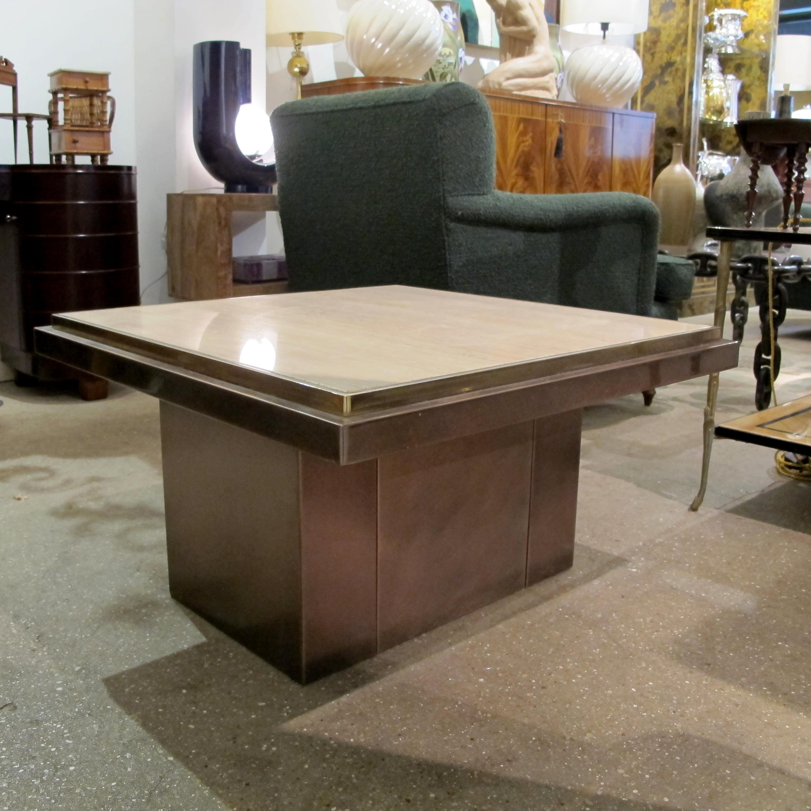 Table d'appoint carrée belge des années 1970 en travertin par Belgo Chrome en vente 3