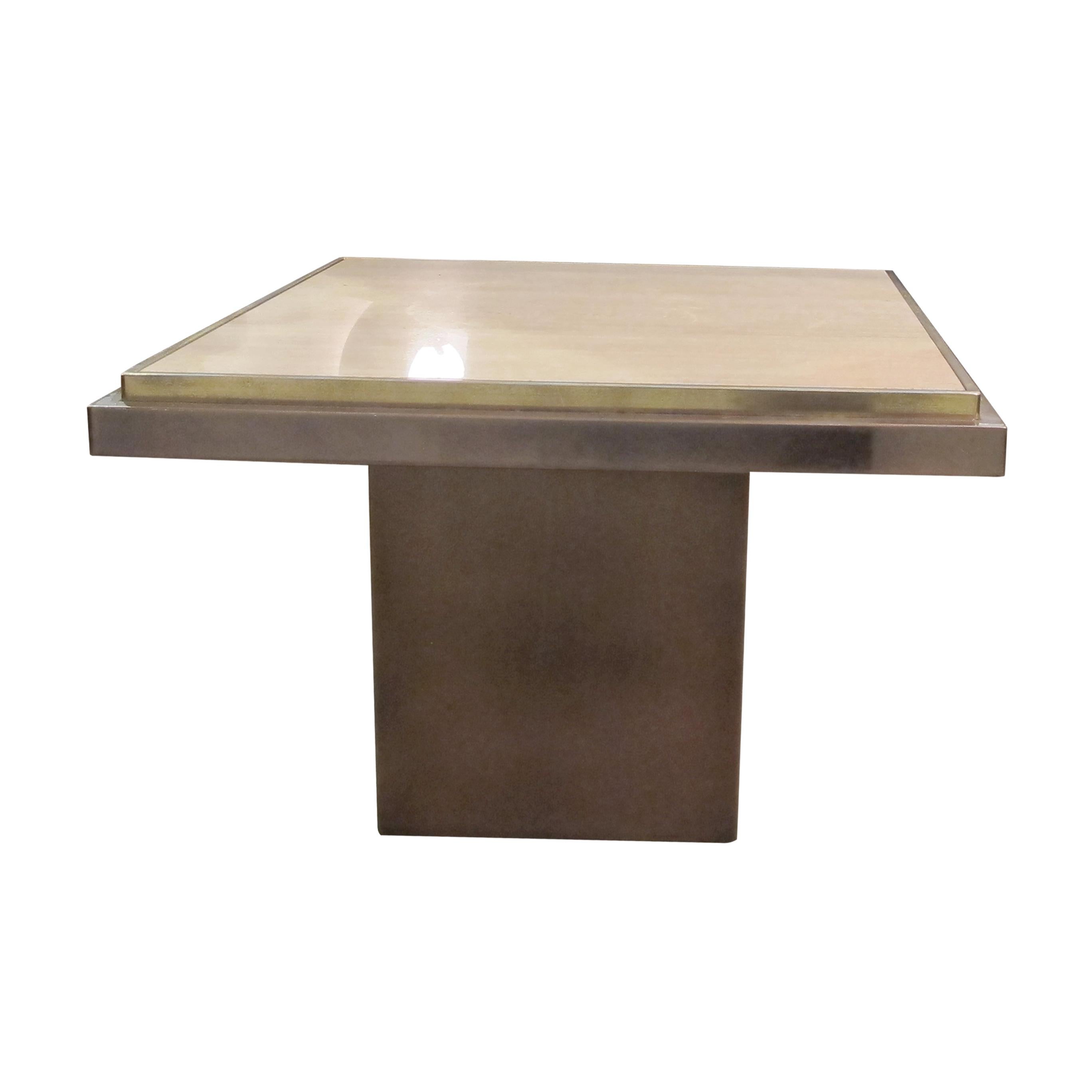 Mid-Century Modern Table d'appoint carrée belge des années 1970 en travertin par Belgo Chrome en vente