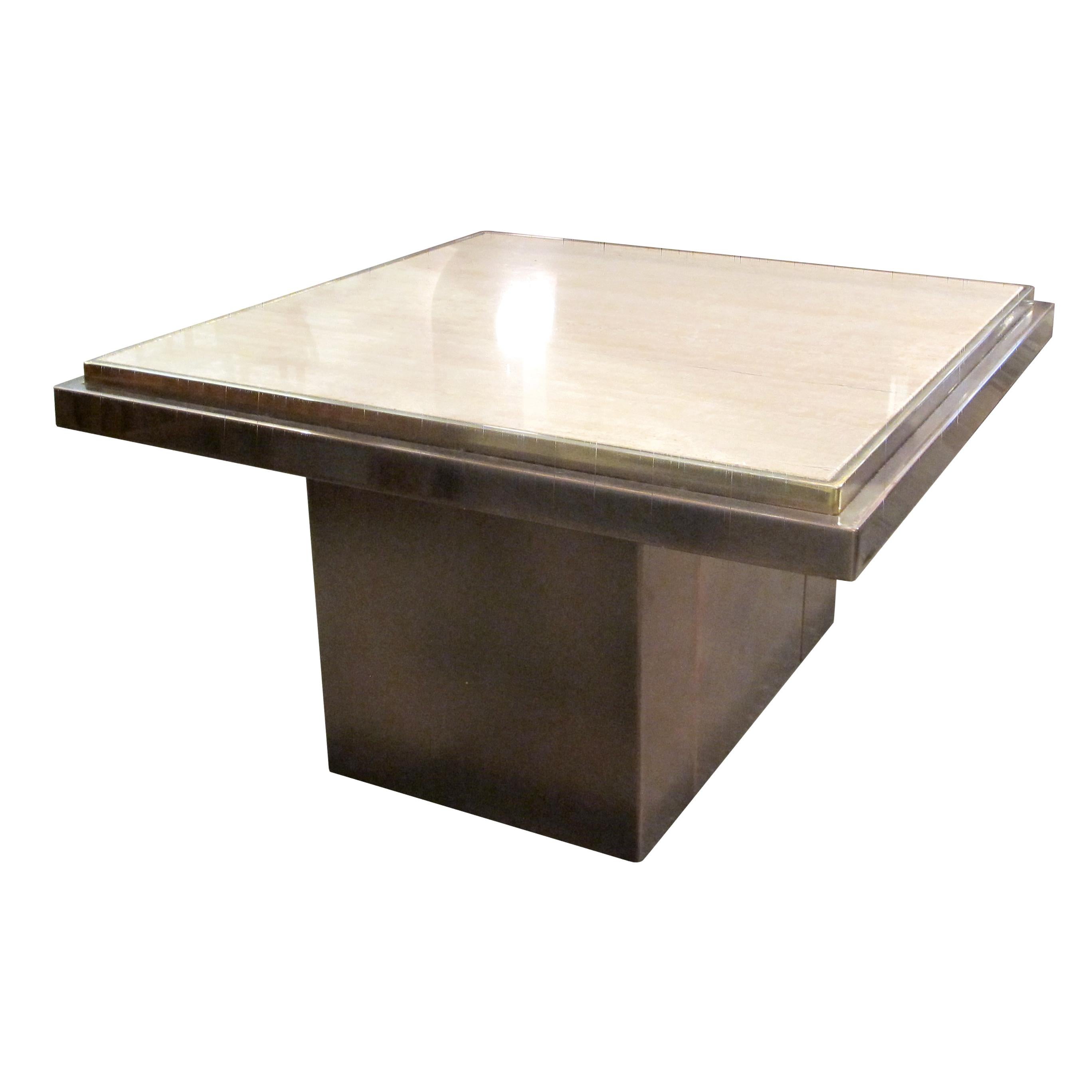 Table d'appoint carrée belge des années 1970 en travertin par Belgo Chrome Bon état - En vente à London, GB