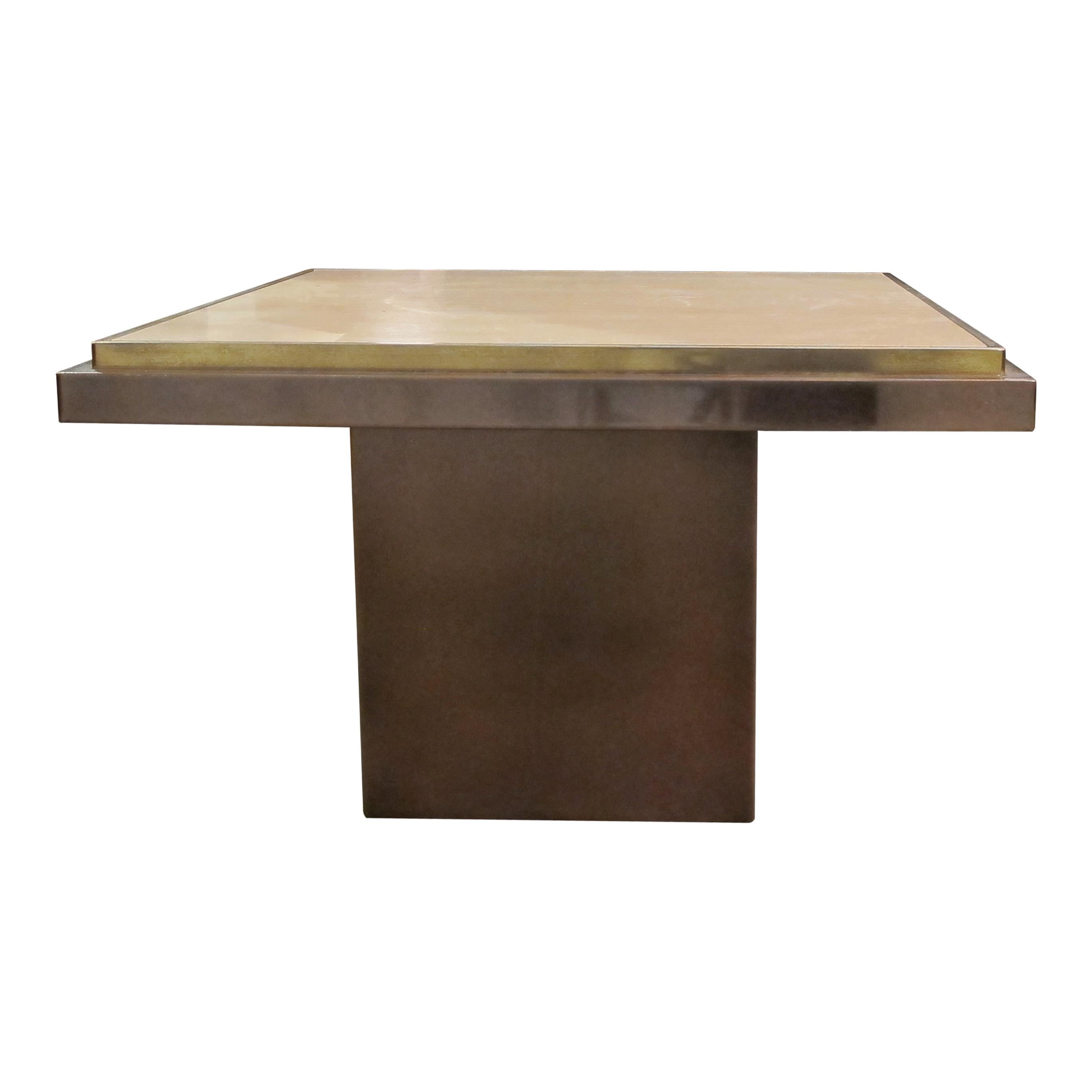 Fin du 20e siècle Table d'appoint carrée belge des années 1970 en travertin par Belgo Chrome en vente