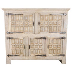 1970s Belgian Wrought Iron and Oak Cabinet