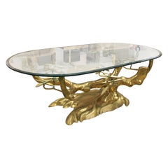 1970s Belgium “Bonsai” Brass Coffee Table with Green Beads by artist Willy Daro