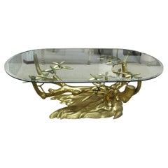 1970s Belgium “Bonsai” Brass Coffee Table with Green Beads by artist Willy Daro 