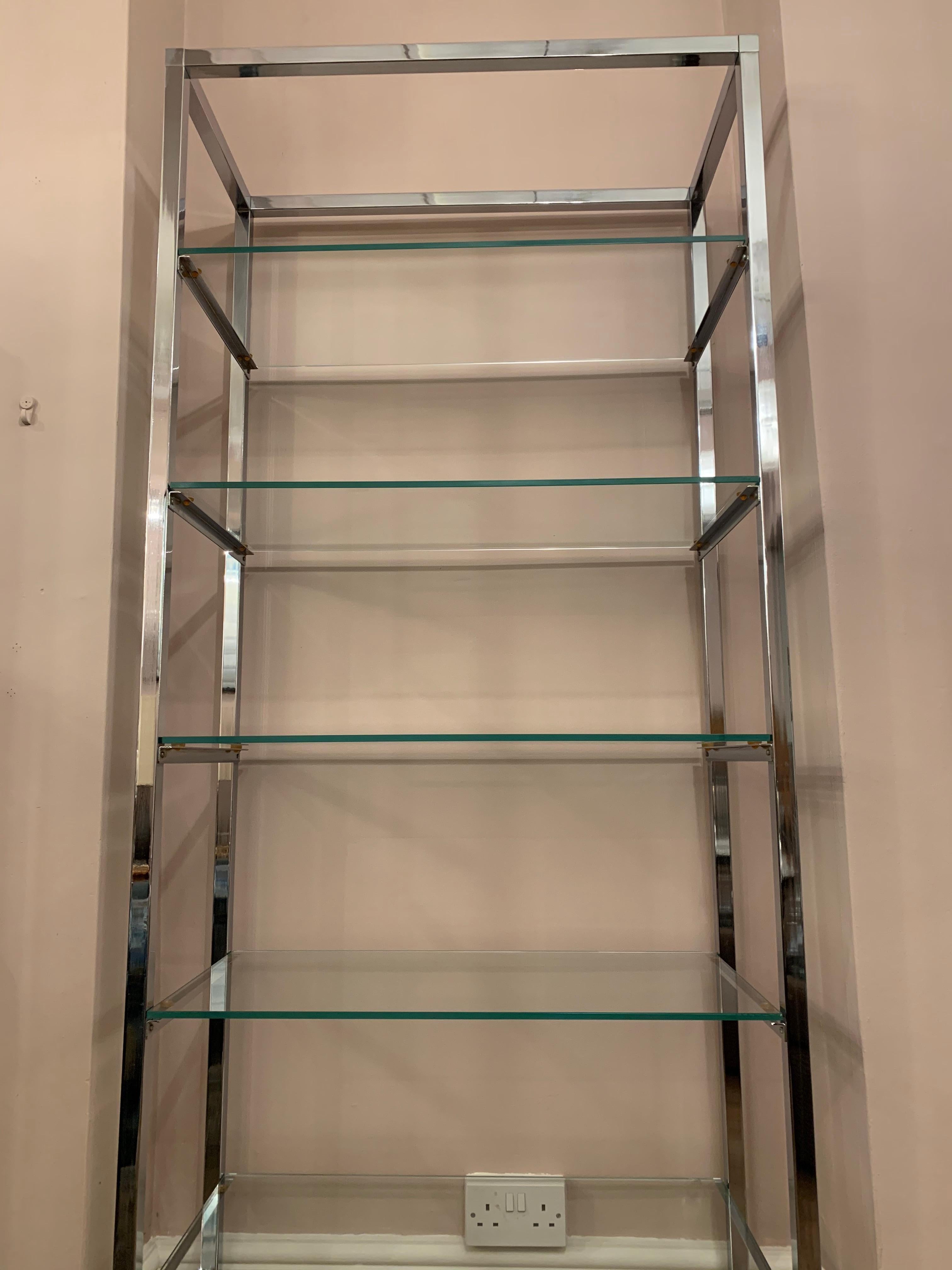 Belgian 1970s Belgium Chrome and Thick Clear Glass Shelving Unite or Étagère