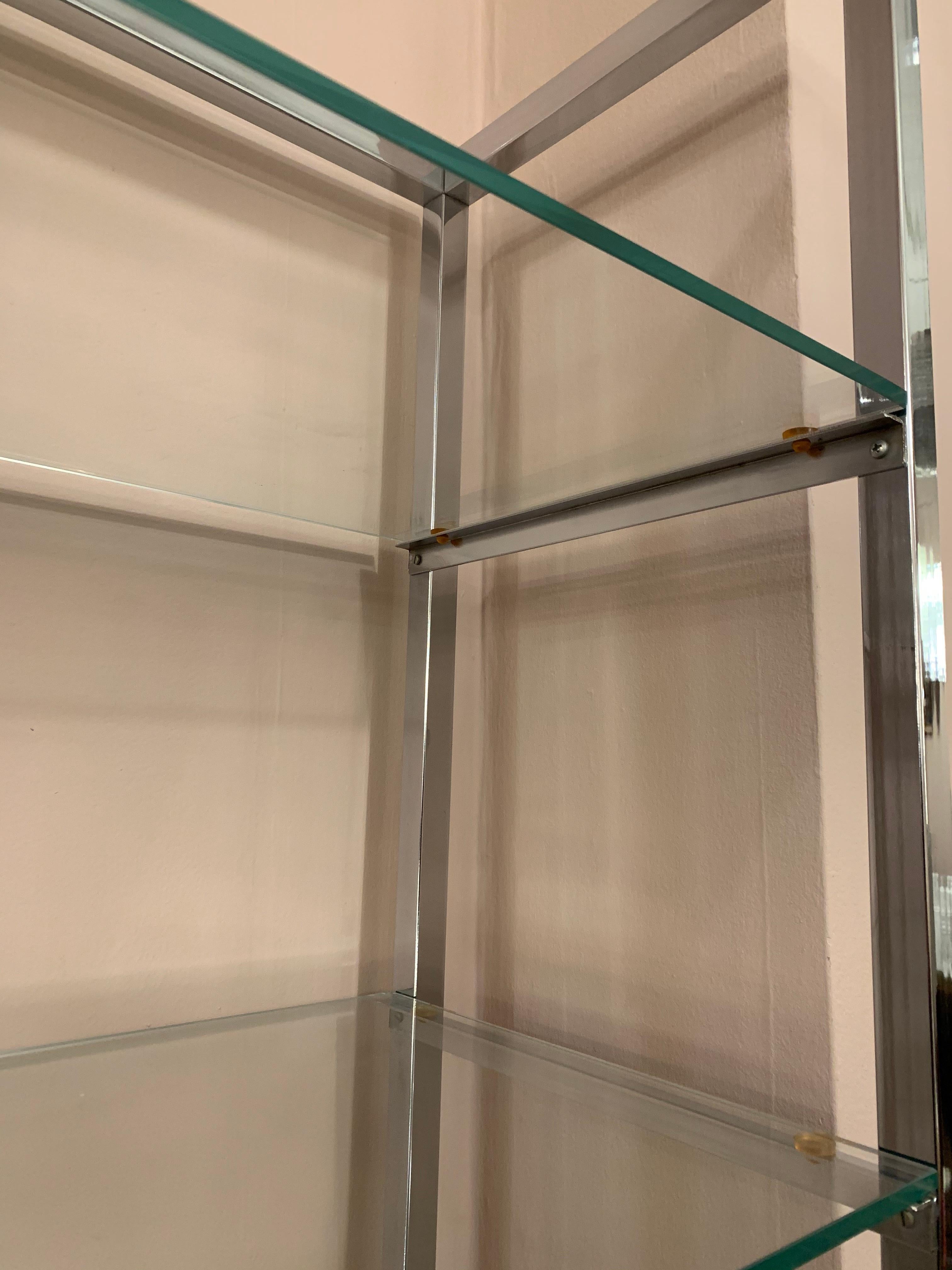 20th Century 1970s Belgium Chrome and Thick Clear Glass Shelving Unite or Étagère