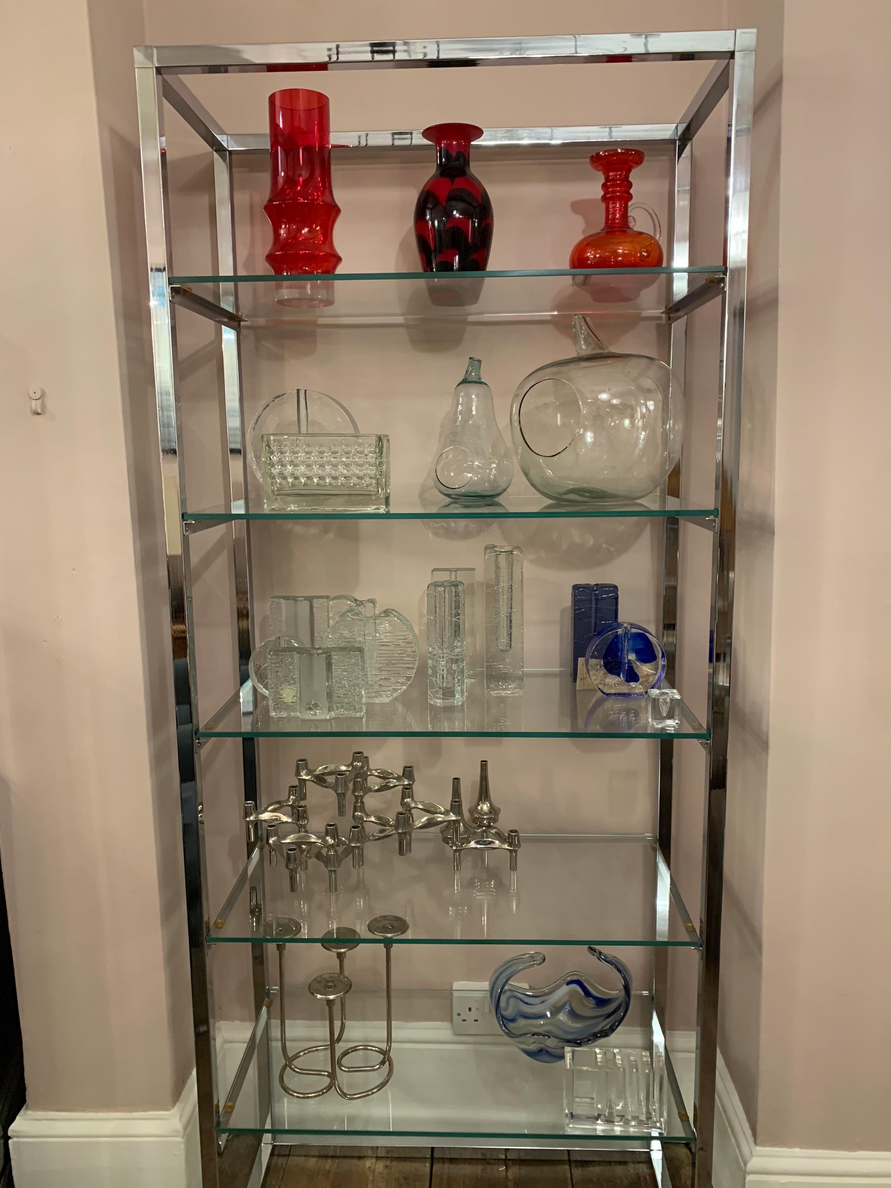 1970s Belgium Chrome and Thick Clear Glass Shelving Unite or Étagère 1