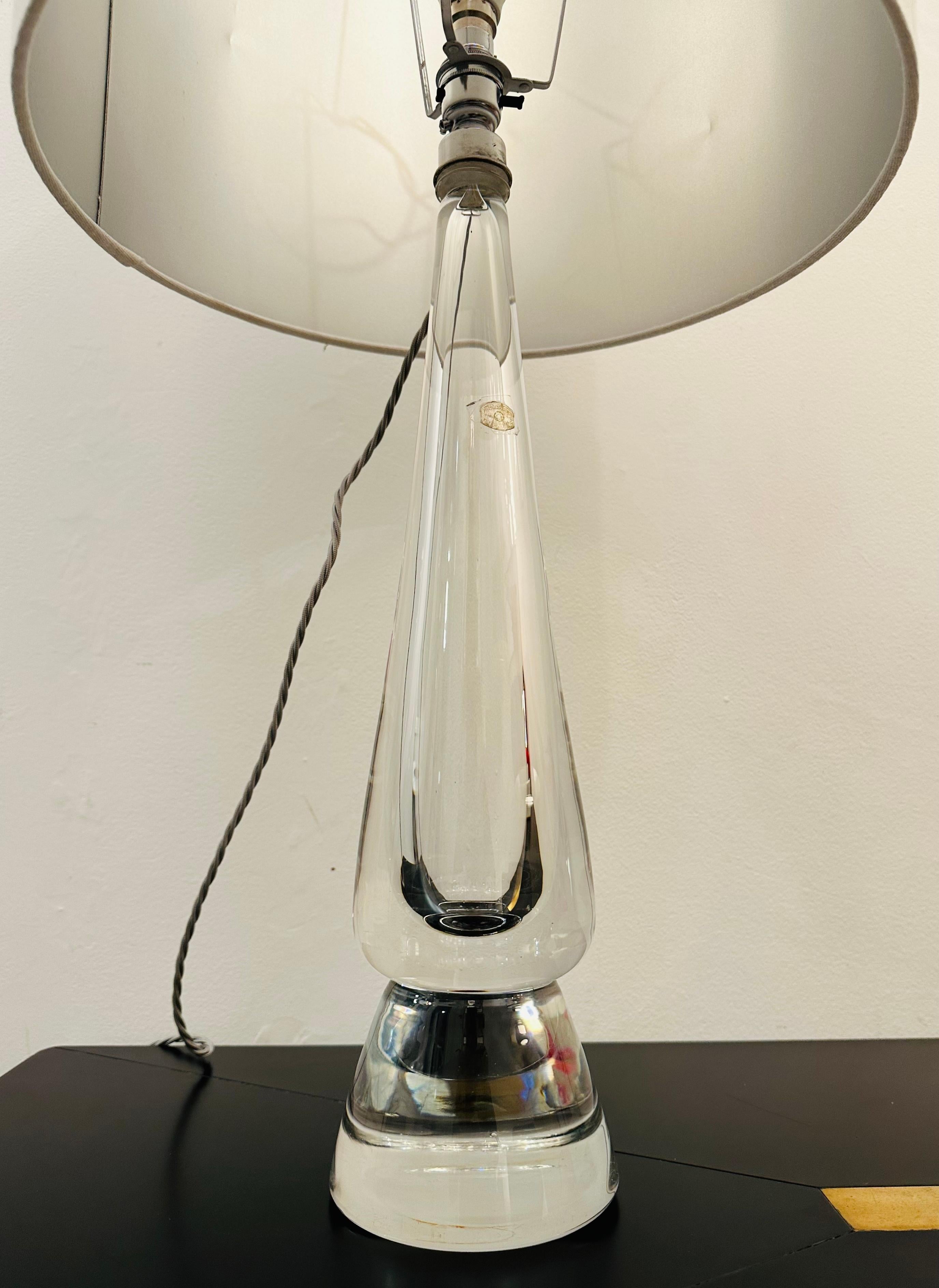 1970s Belgium Clear Solid Glass Conical Table Lamp attributed to Val St Lambert 2