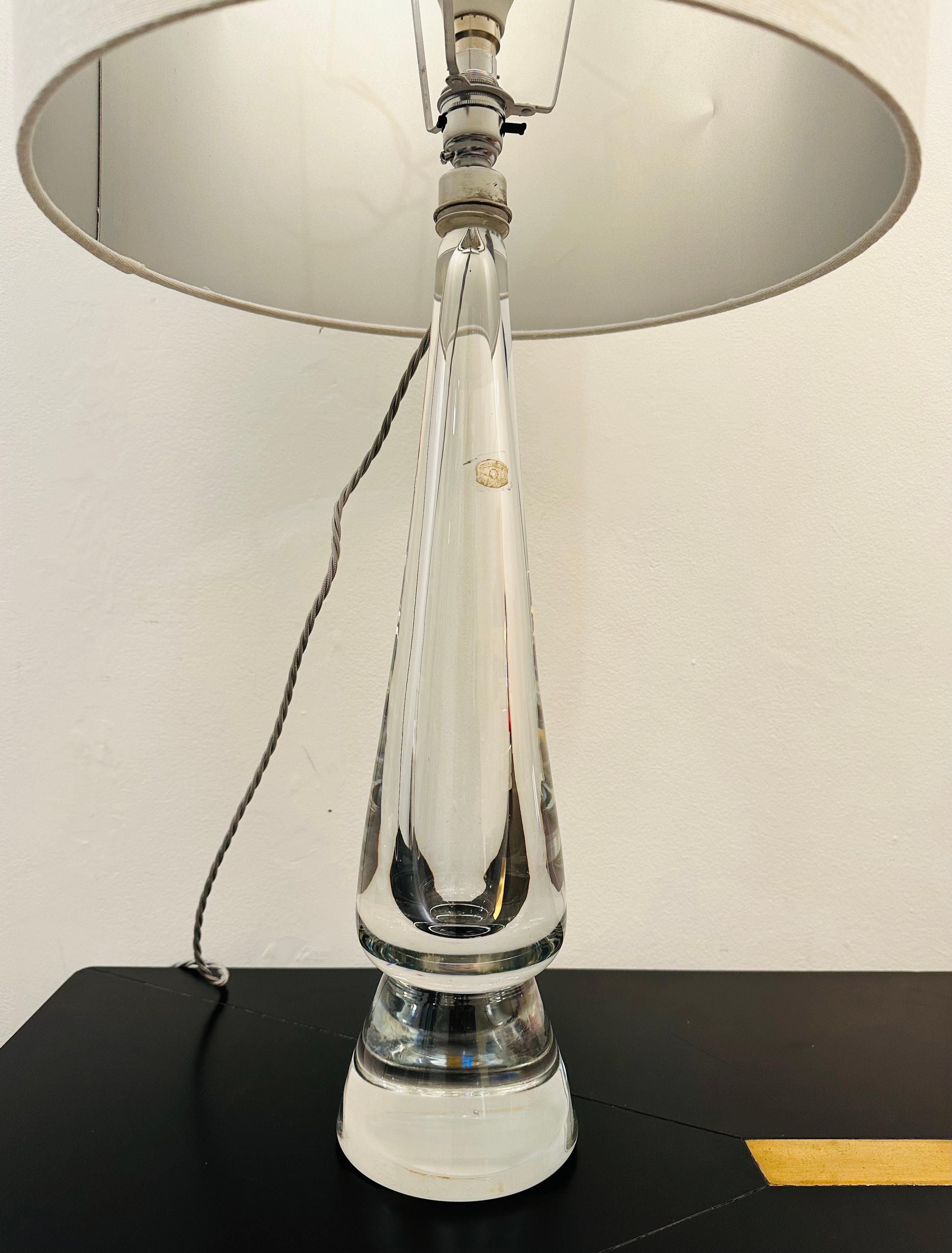 1970s Belgium Clear Solid Glass Conical Table Lamp attributed to Val St Lambert For Sale 3