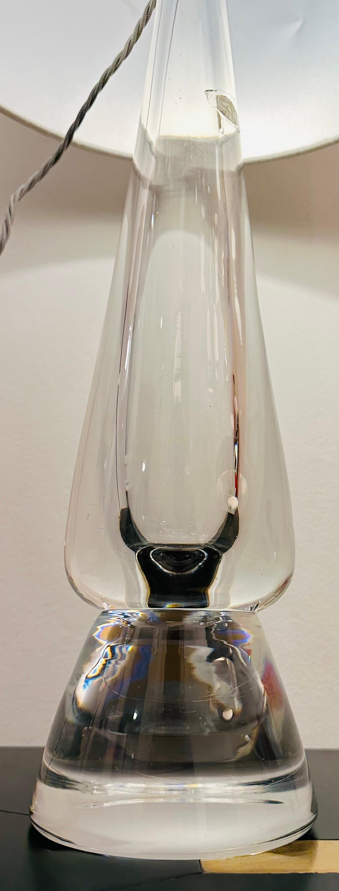 1970s Belgium Clear Solid Glass Conical Table Lamp attributed to Val St Lambert 4
