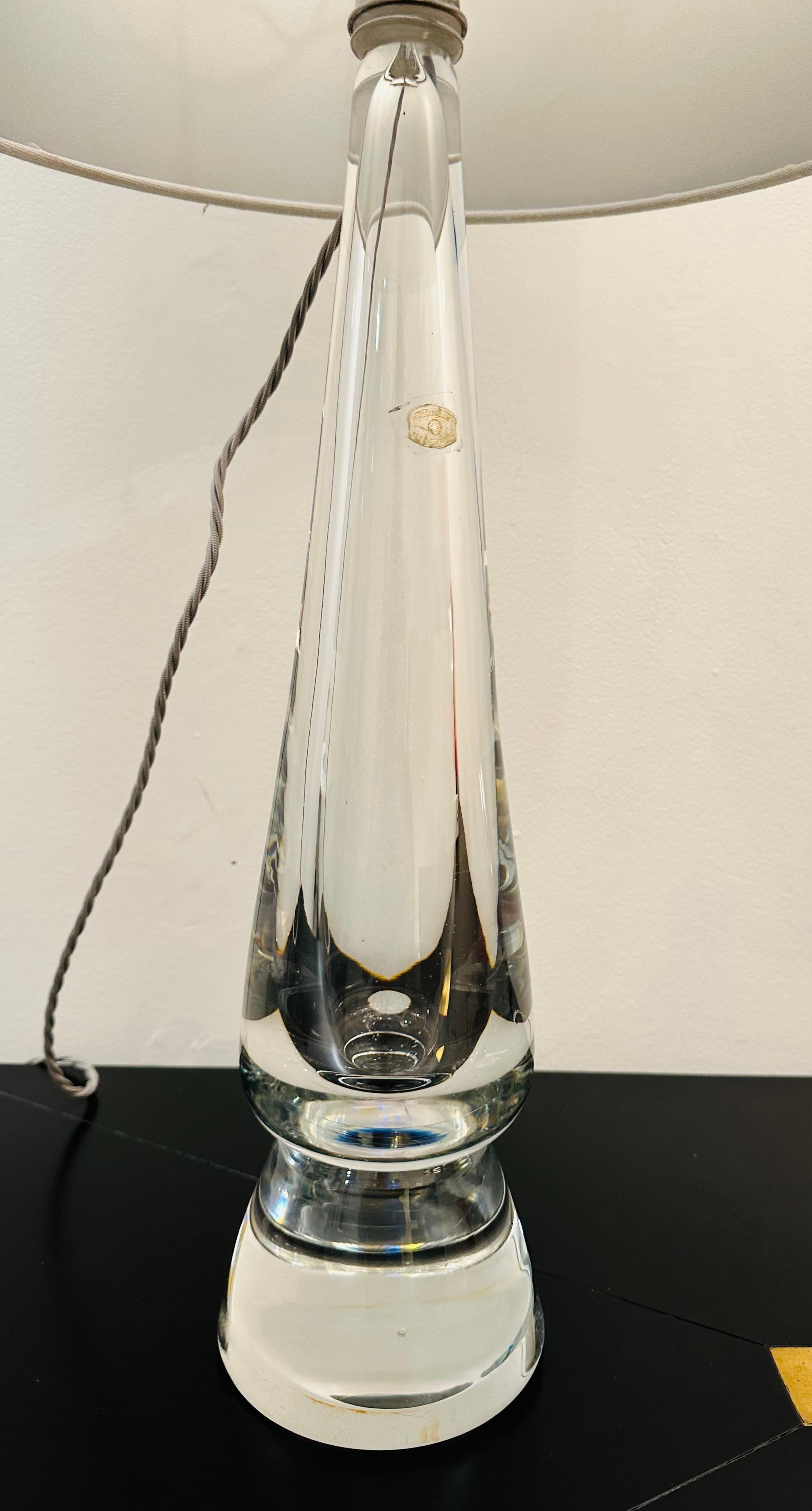 1970s Belgium Clear Solid Glass Conical Table Lamp attributed to Val St Lambert For Sale 5