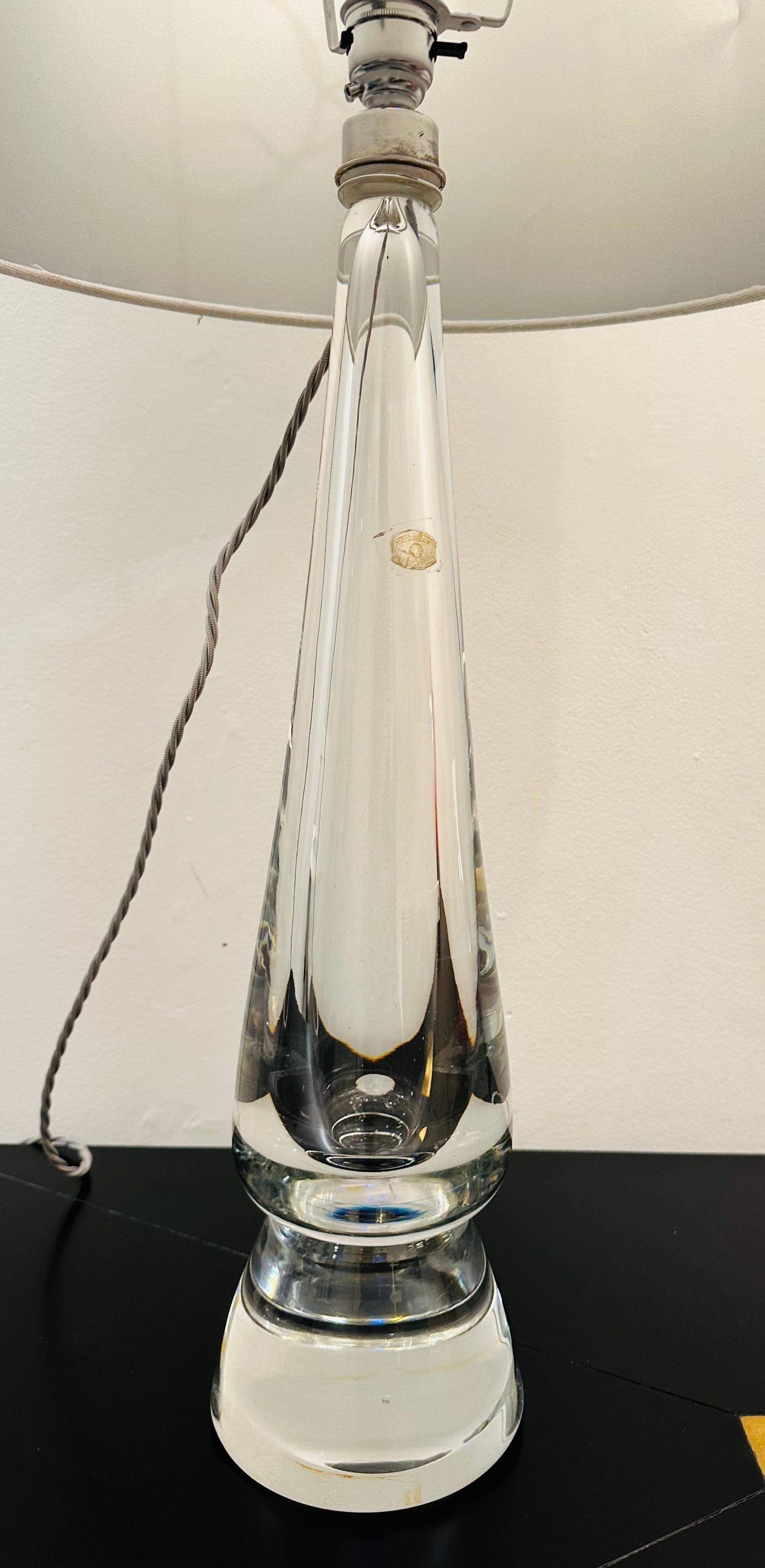 1970s Belgium Clear Solid Glass Conical Table Lamp attributed to Val St Lambert For Sale 6