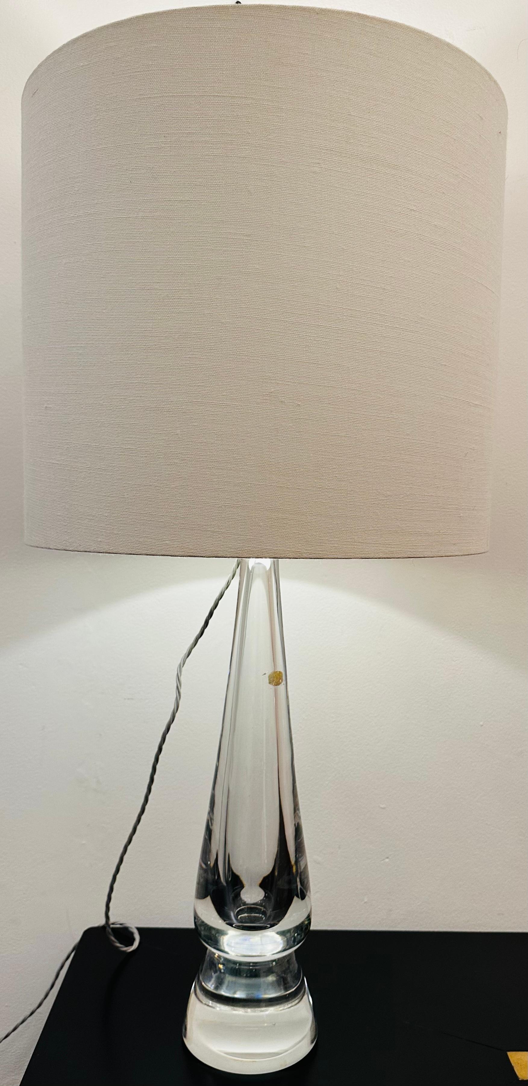 Mid-Century Modern 1970s Belgium Clear Solid Glass Conical Table Lamp attributed to Val St Lambert