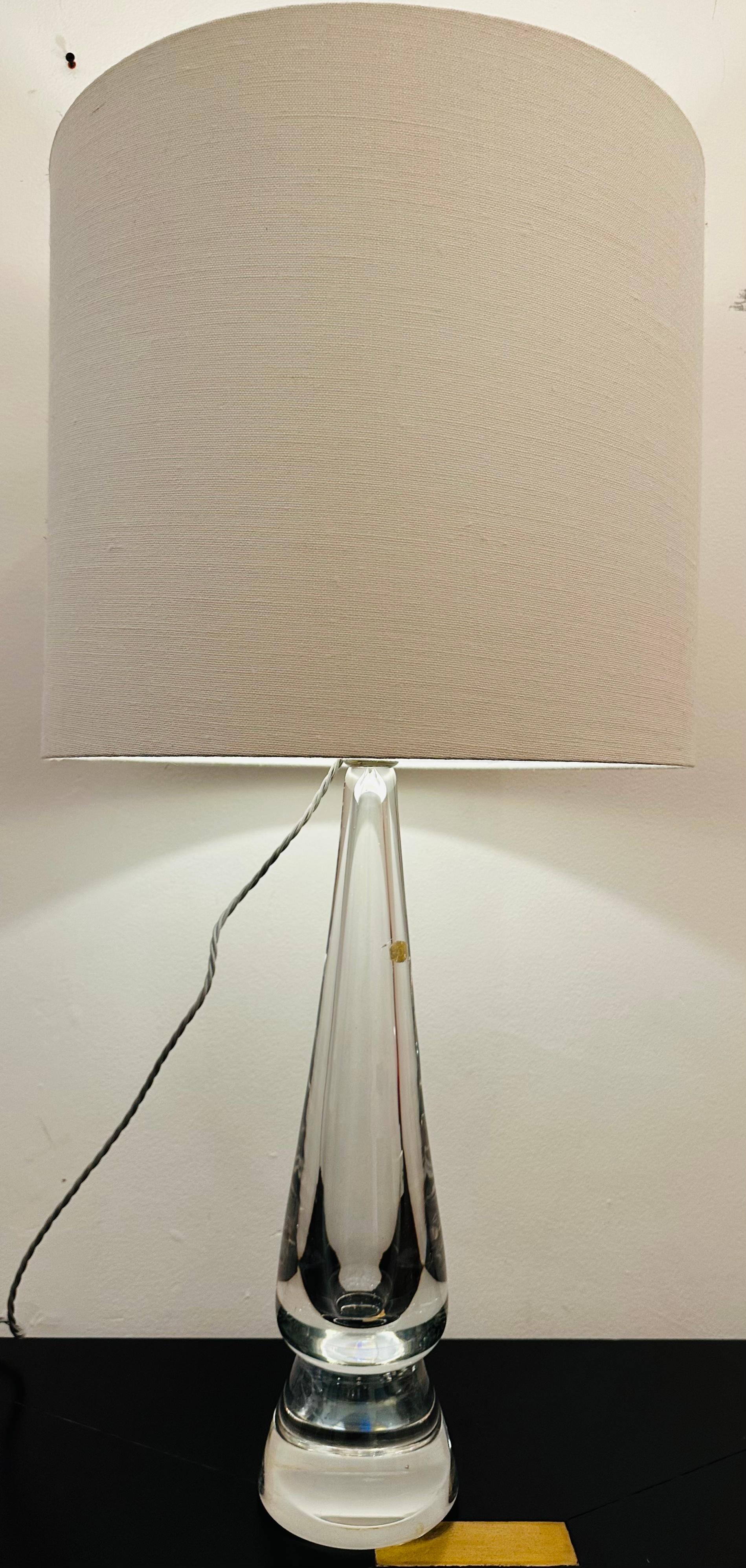 Belgian 1970s Belgium Clear Solid Glass Conical Table Lamp attributed to Val St Lambert