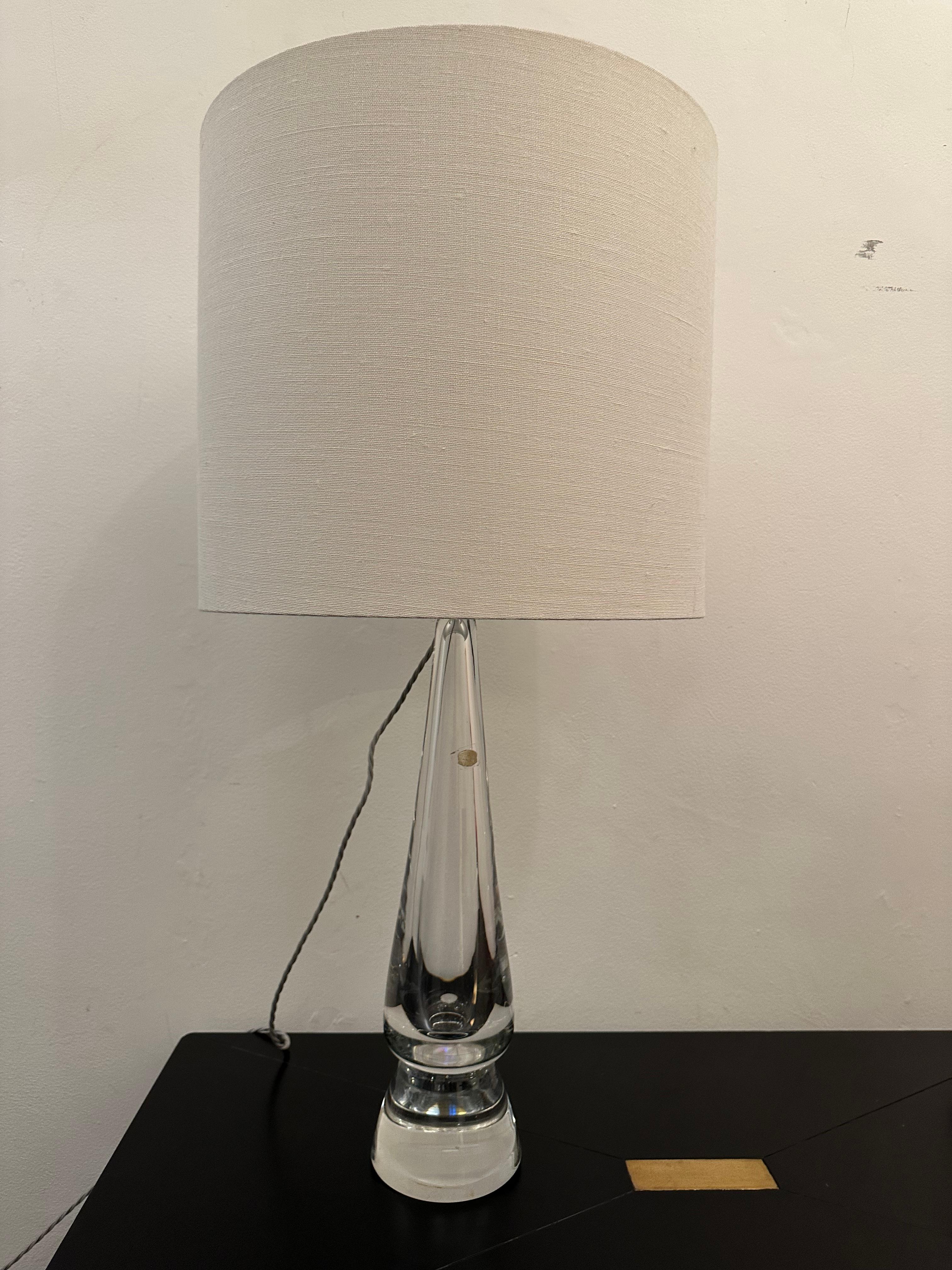 Polished 1970s Belgium Clear Solid Glass Conical Table Lamp attributed to Val St Lambert For Sale