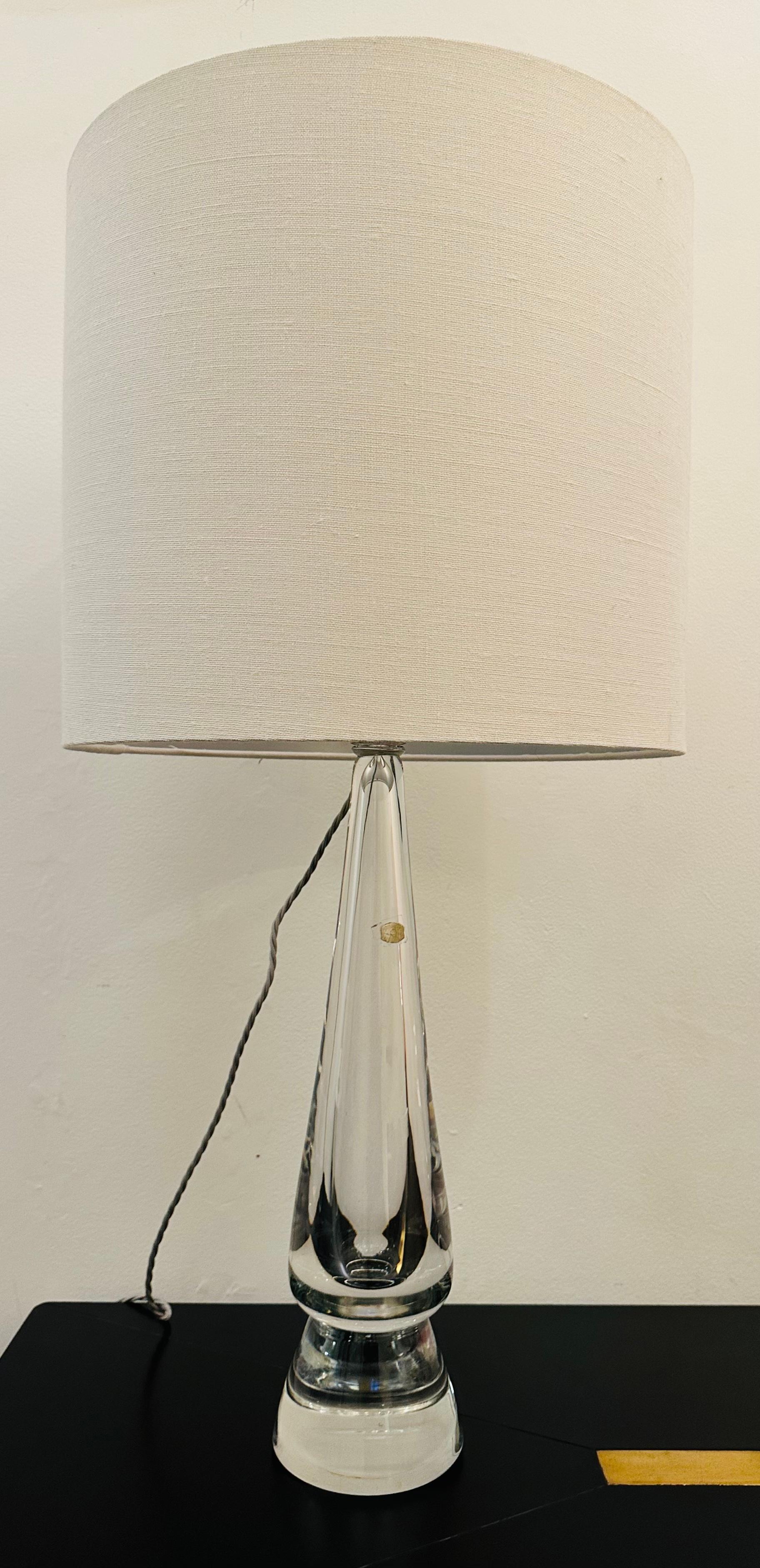 1970s Belgium Clear Solid Glass Conical Table Lamp attributed to Val St Lambert In Good Condition In London, GB