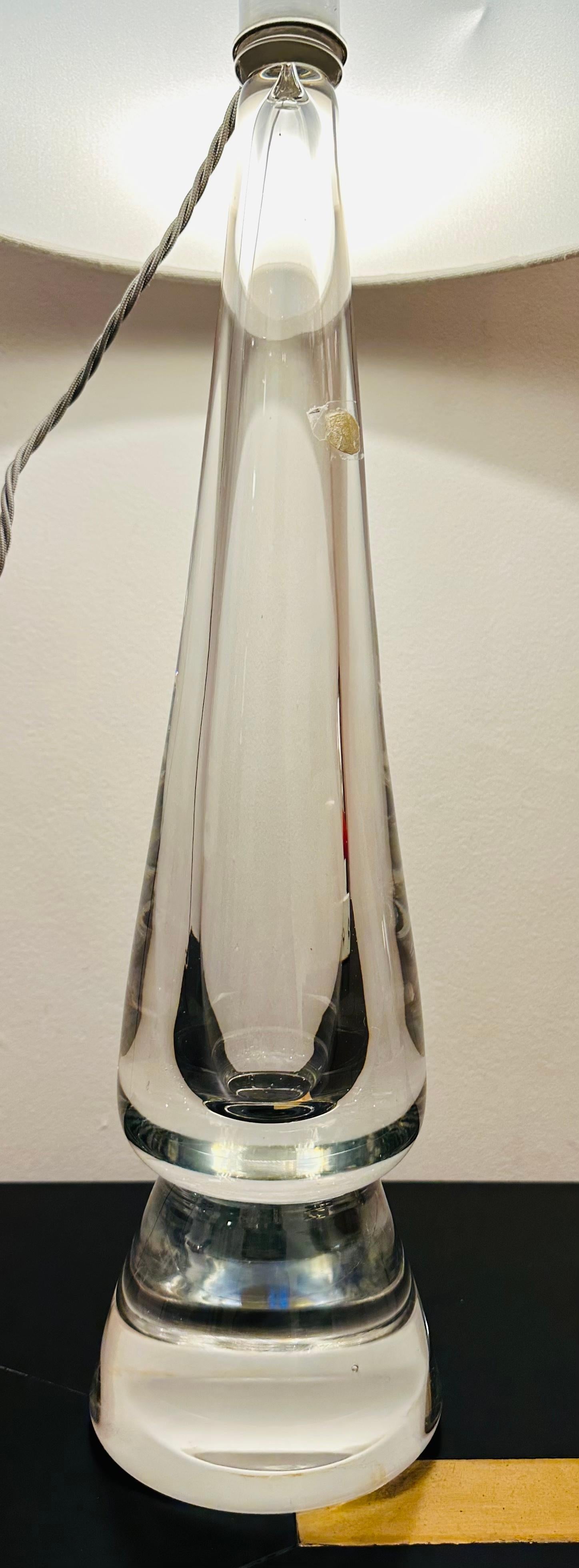 20th Century 1970s Belgium Clear Solid Glass Conical Table Lamp attributed to Val St Lambert For Sale